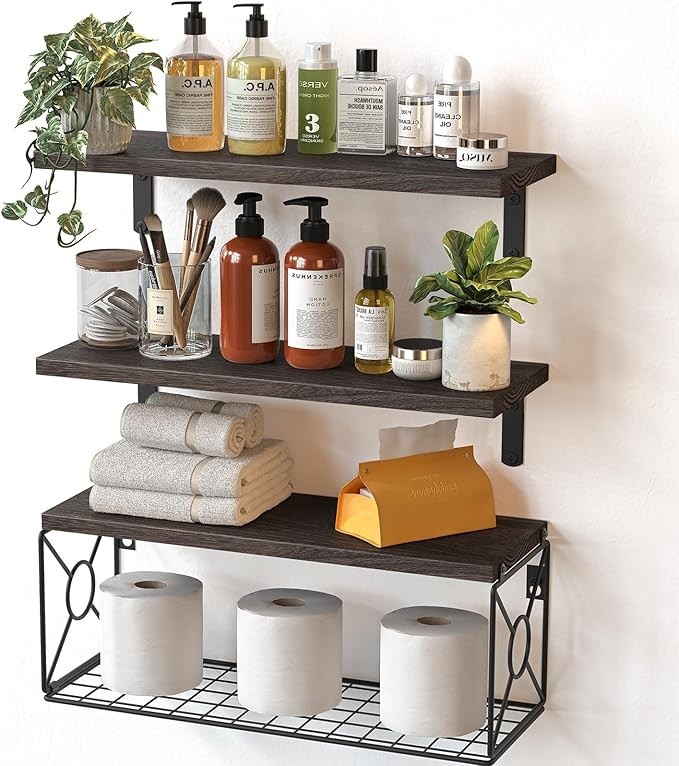 Amada Bathroom Shelves over Toilet with Storage Basket, Floating Shelves