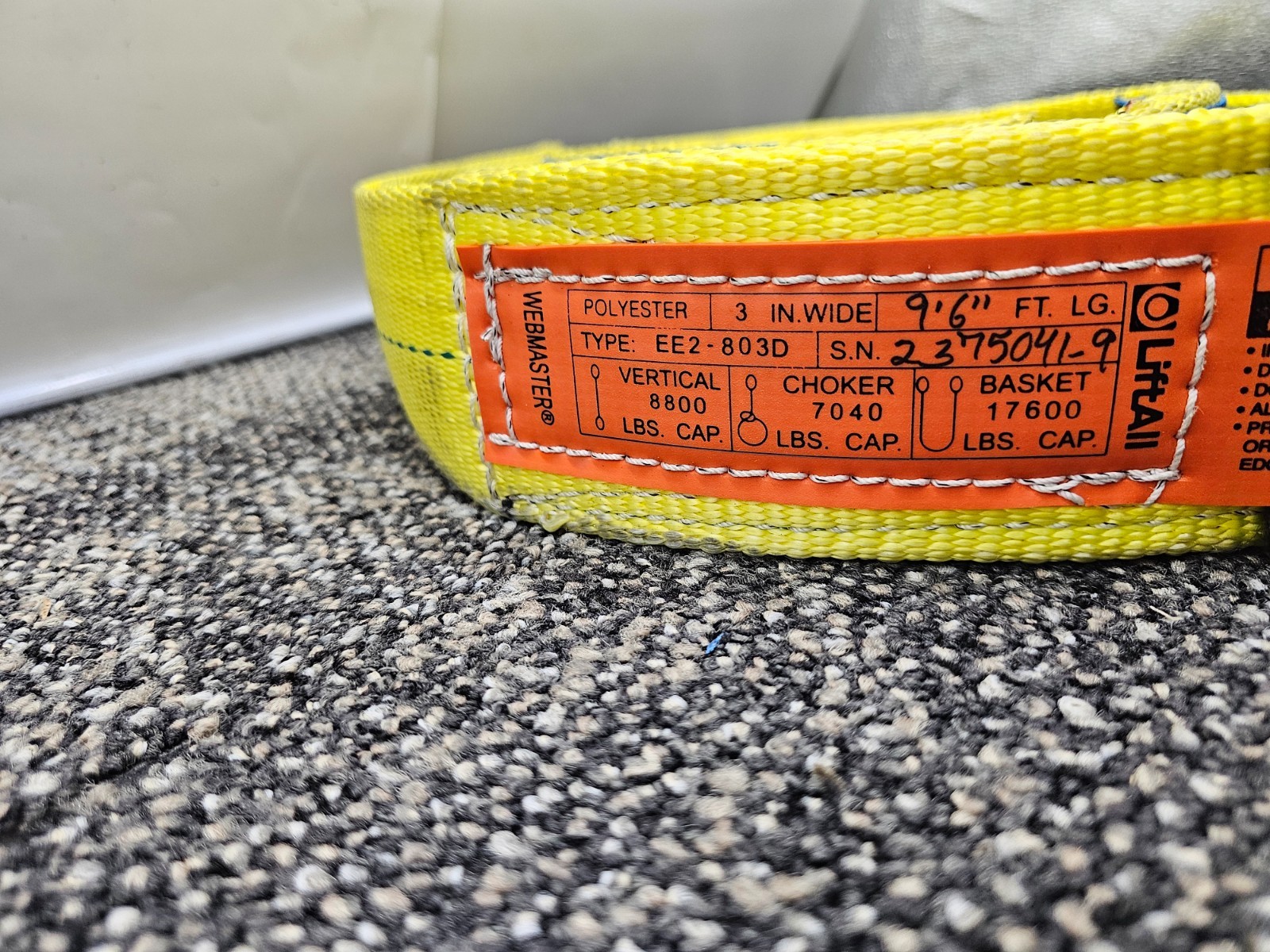 LIFTALL WEBMASTER POLYESTER LIFTING SLING 9' 6" LONG 3" WIDE 8800 LBS VERTICAL