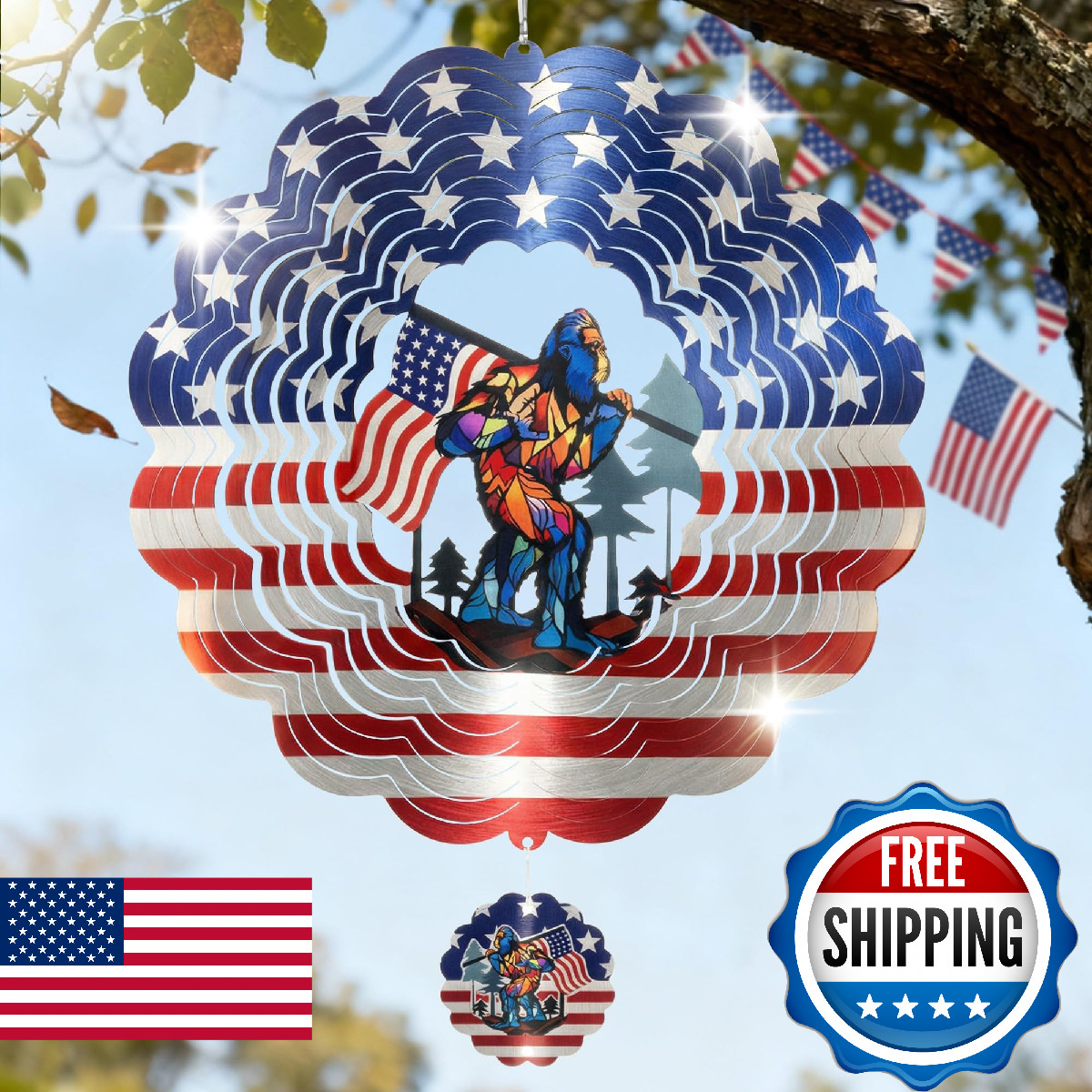 SUNCKET Bigfoot Wind Spinner, 12 Inch Stainless Steel Outdoor Garden Decor with