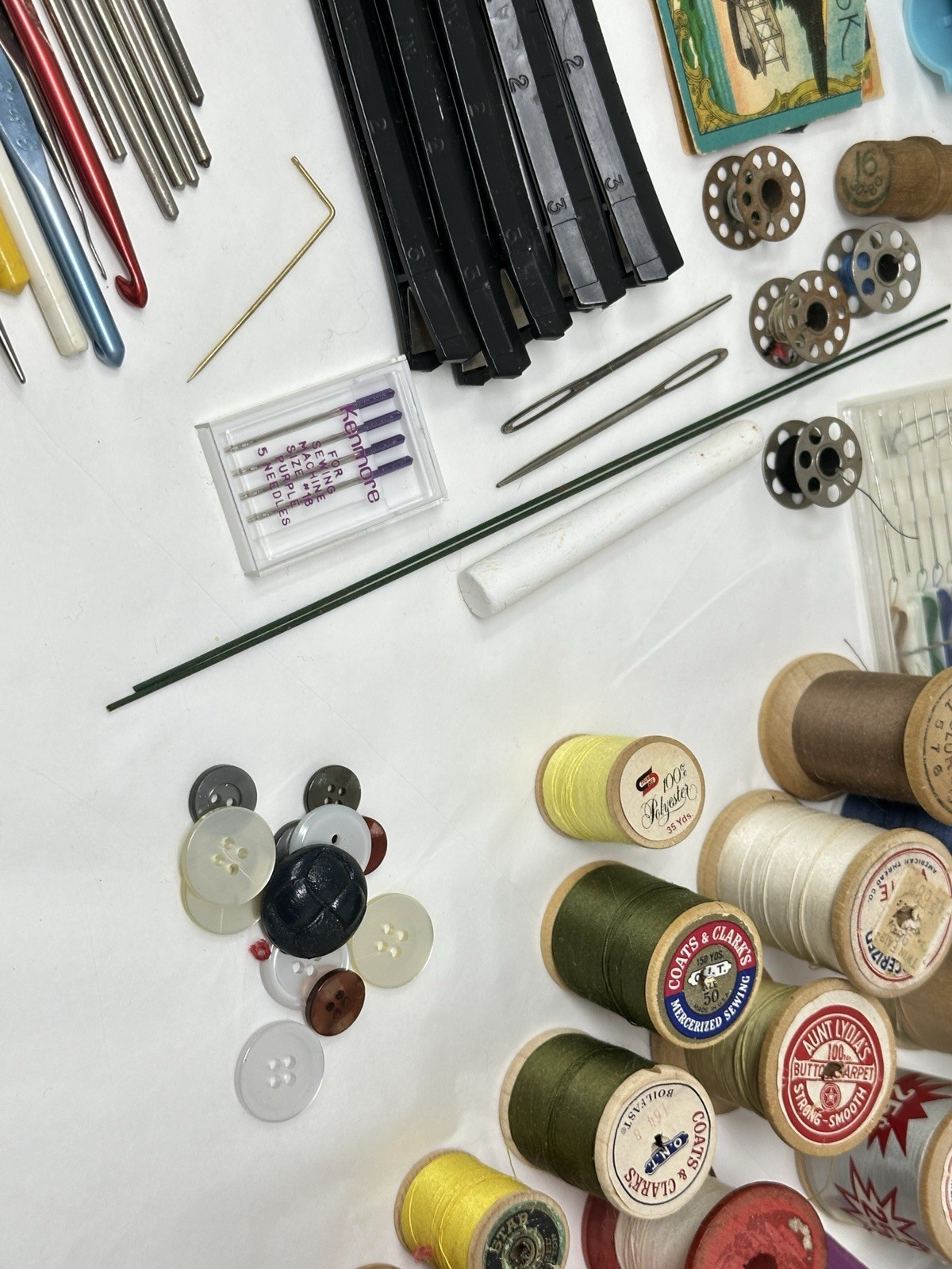 Vintage Max Klein Sewing Box Faux Wood Plastic Storage with Contents Supplies