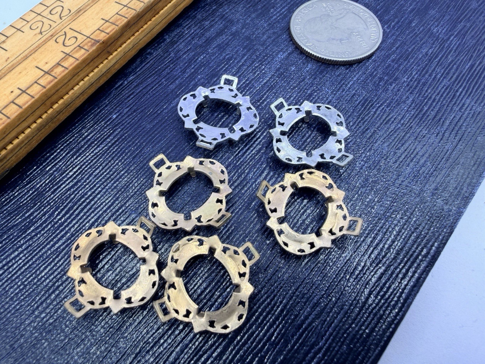 6 Pcs VTG Metal Settings Frame Connectors Findings Filigree Gold Silver 8x10mm