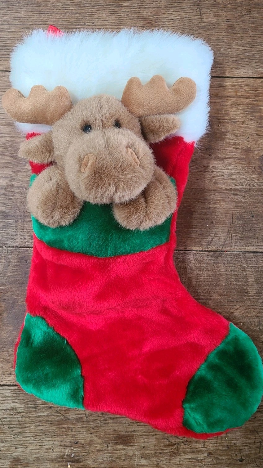 Vintage Prima Creations Reindeer Moose Plush Christmas Stocking Fluffy