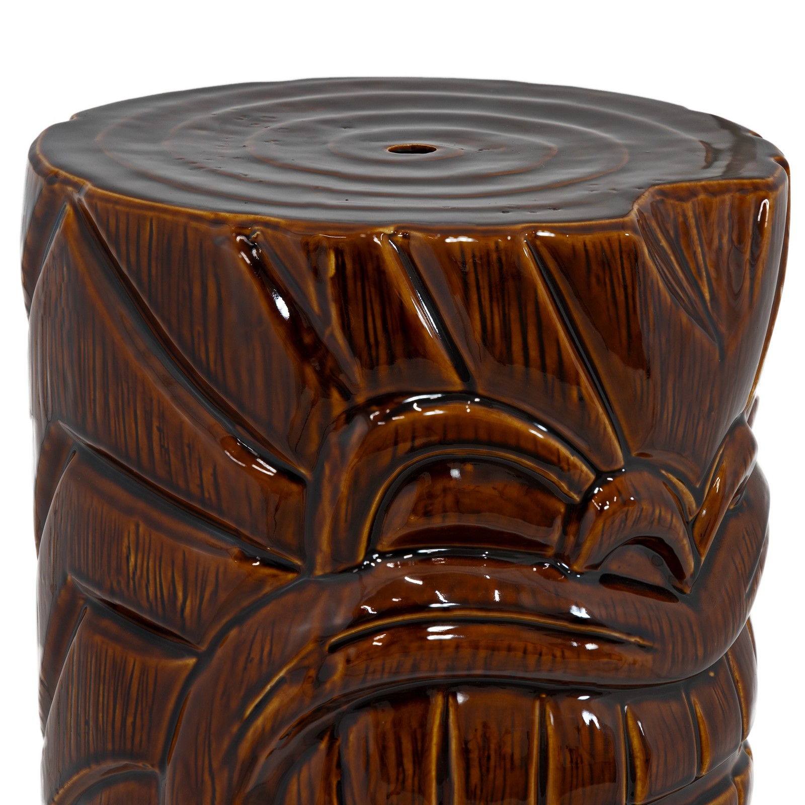 Wood-Look Tiki Head Ceramic Garden Stool - 17” by Sunnydaze