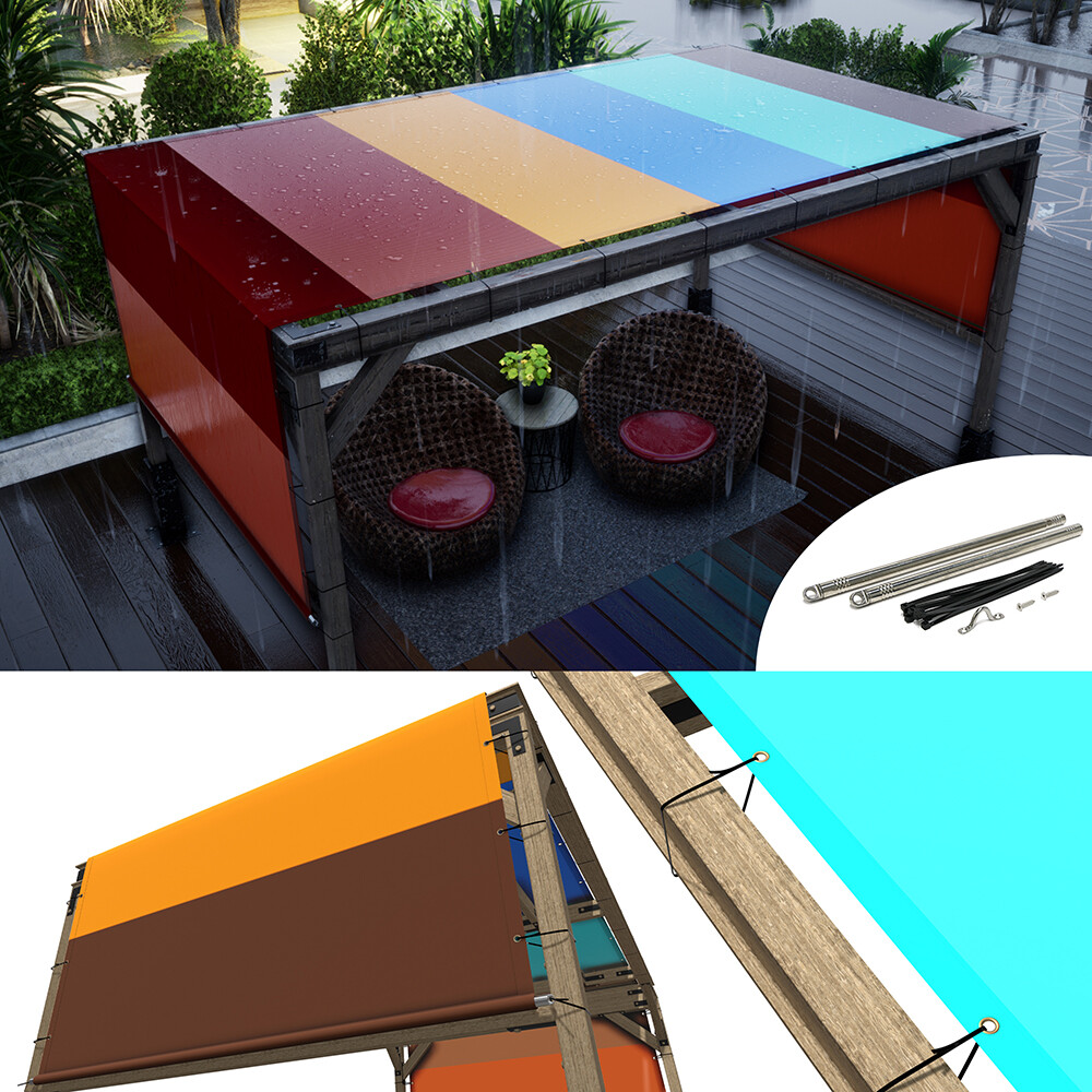 ColourTree Waterproof Pergola Sun Shade Cover Replacement Canopy w/ Rods,Rainbow