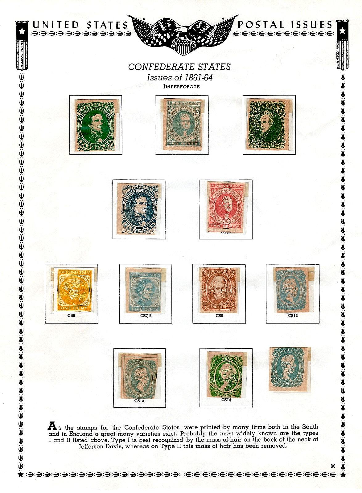 Confederate States 1861-1864 Imperforate Facsimile Set, Type I and Type II