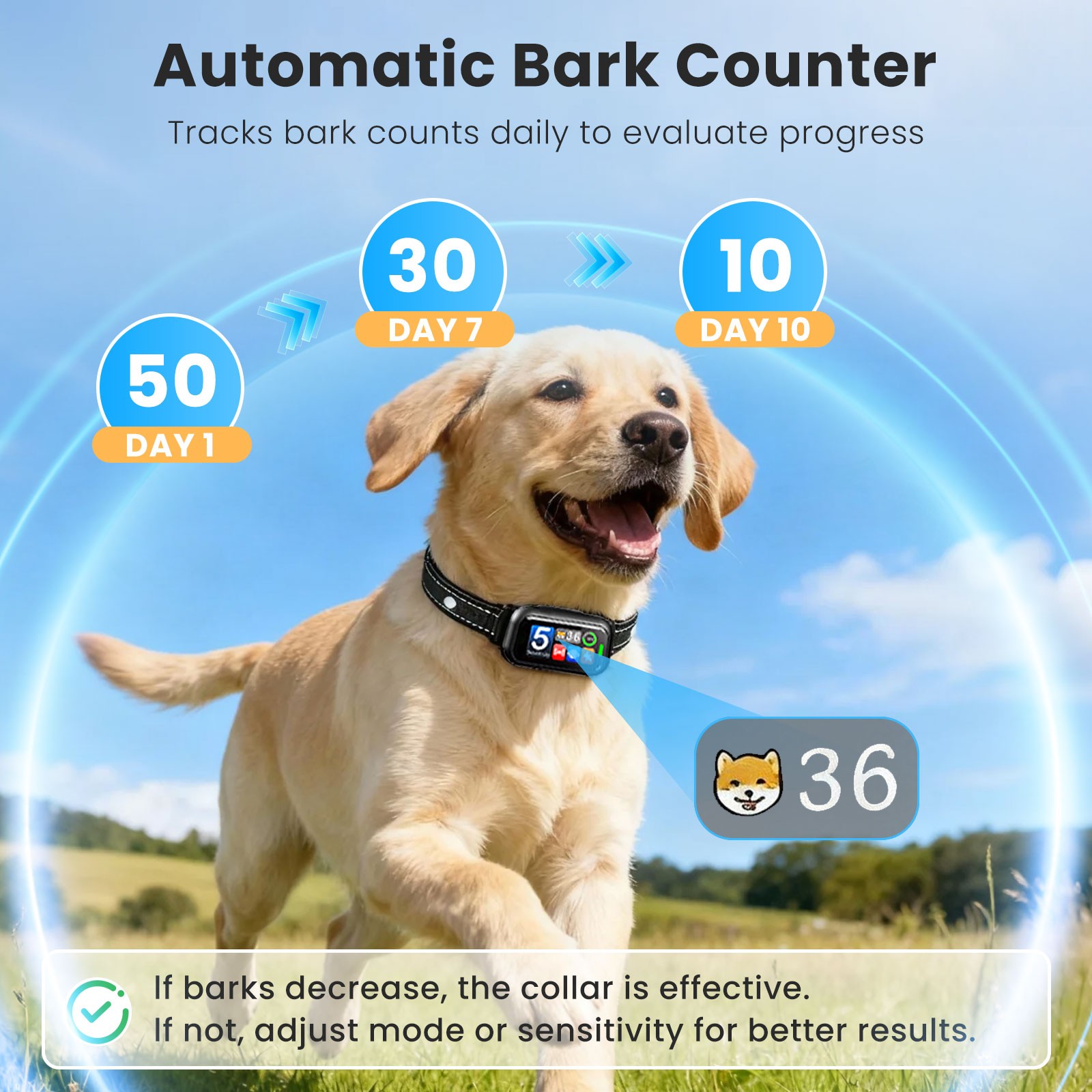 Dog Bark Collar 5 Training Modes Accidental Triggering for 10-120 lbs Dogs NEW