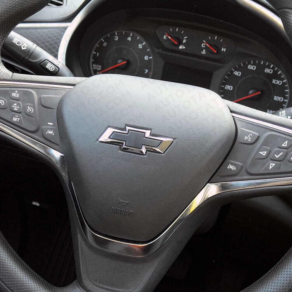 Chrome Black Steering Wheel Bowtie Overlay Chevy Silverado 14-24 Emblem Badge