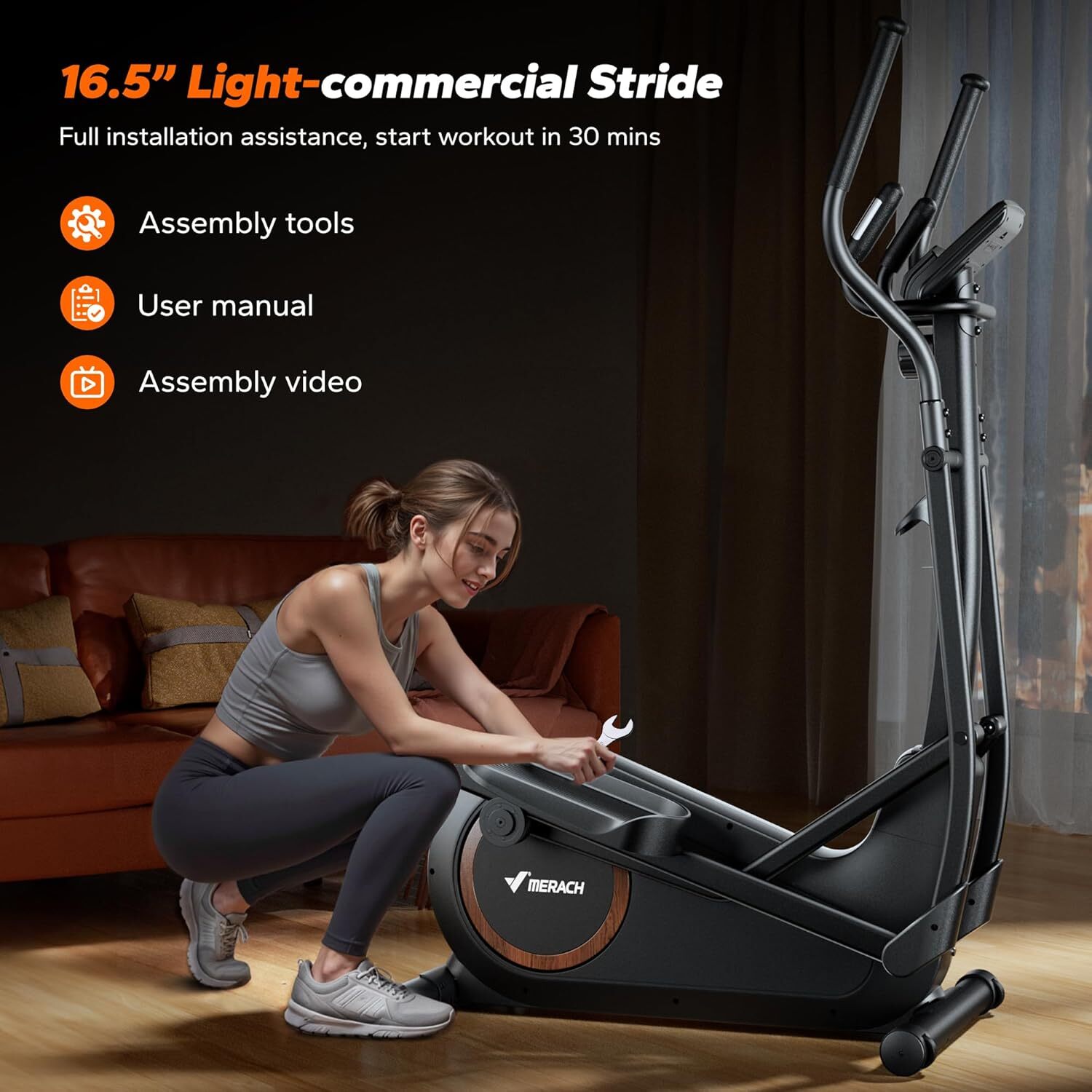 MERACH E33 Elliptical Exercise Machine for Home Self-Powered with Magnetic Drive