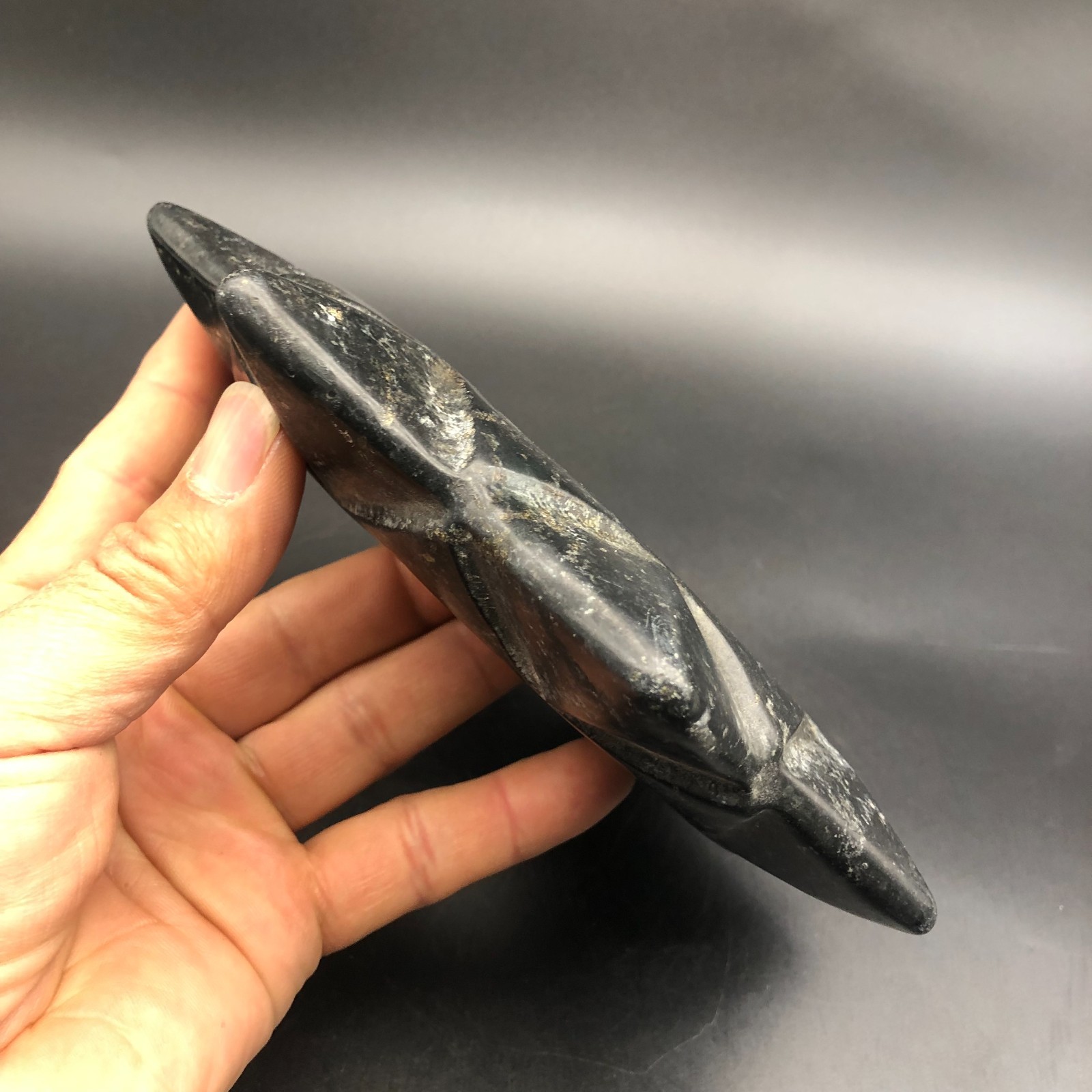 Old HongShan Culture Meteorite Jade Hand-Carved Fengshui Octagon Star Statue