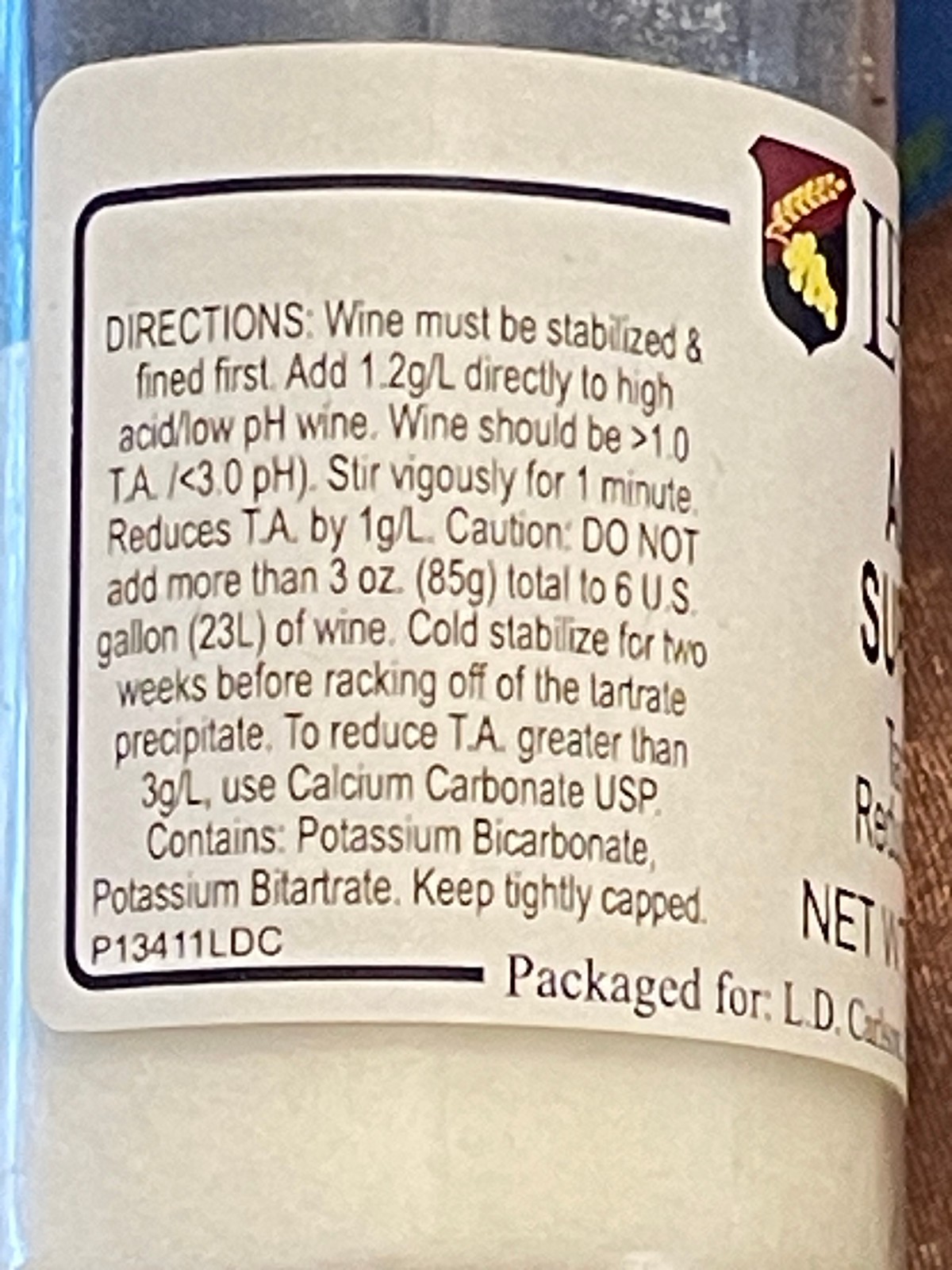 Acidex Super-K 3 Ounces for Reducing Tartaric Acid in Wine Making LD Carlson