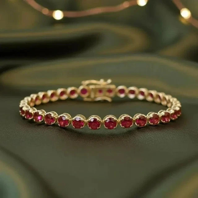 7 Ct Round Cut Women's Lab Created Ruby Tennis Bracelet 14K Yellow Gold Plated