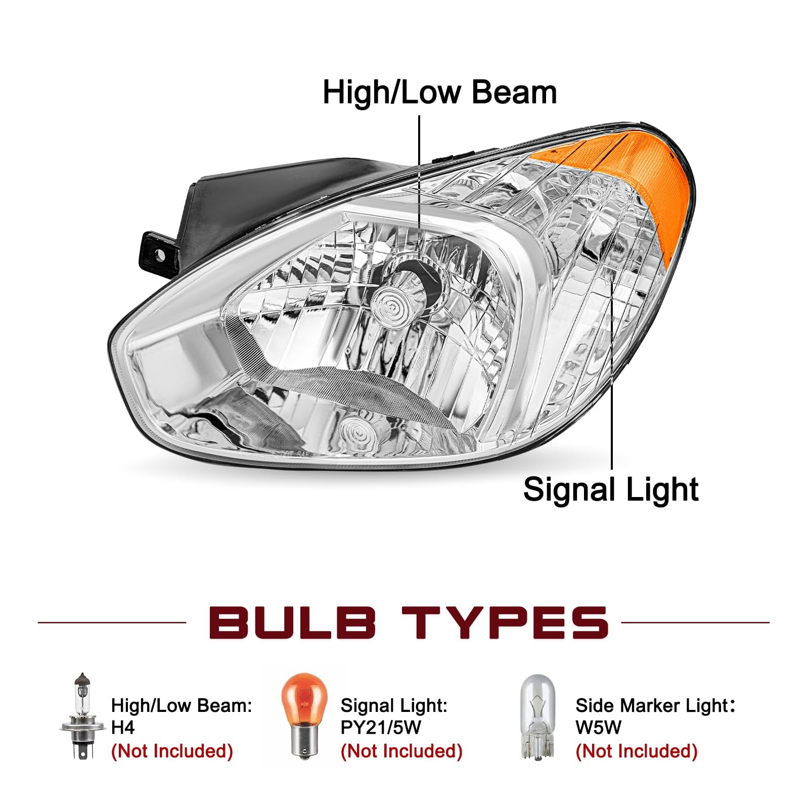 Headlight Assembly Compatible with 2007-2011 Hyundai Accent Replacement