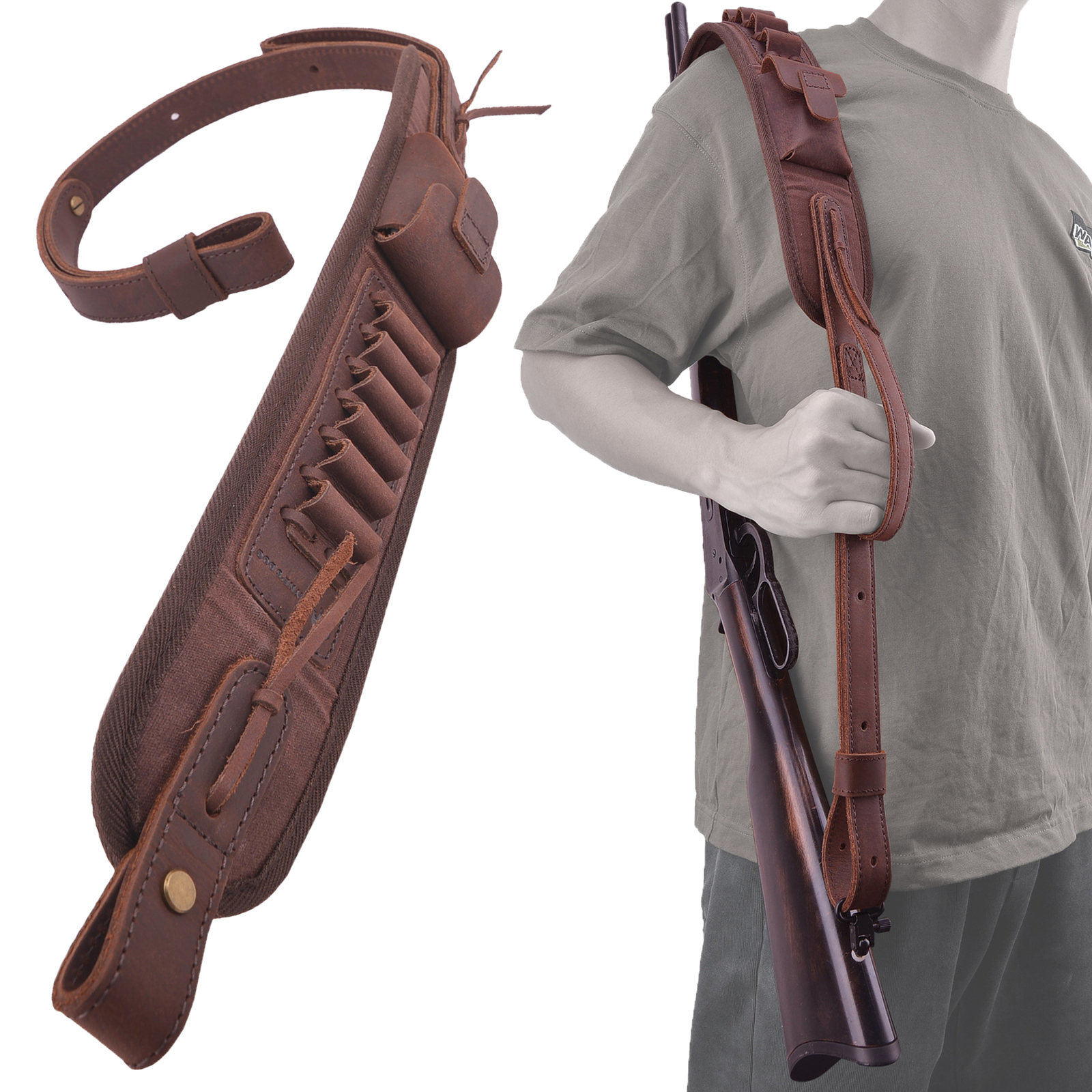 WAYNE'S DOG Durable Leather Rifle Sling Shotgun Strap for .22MAG.30/30.308 12GA