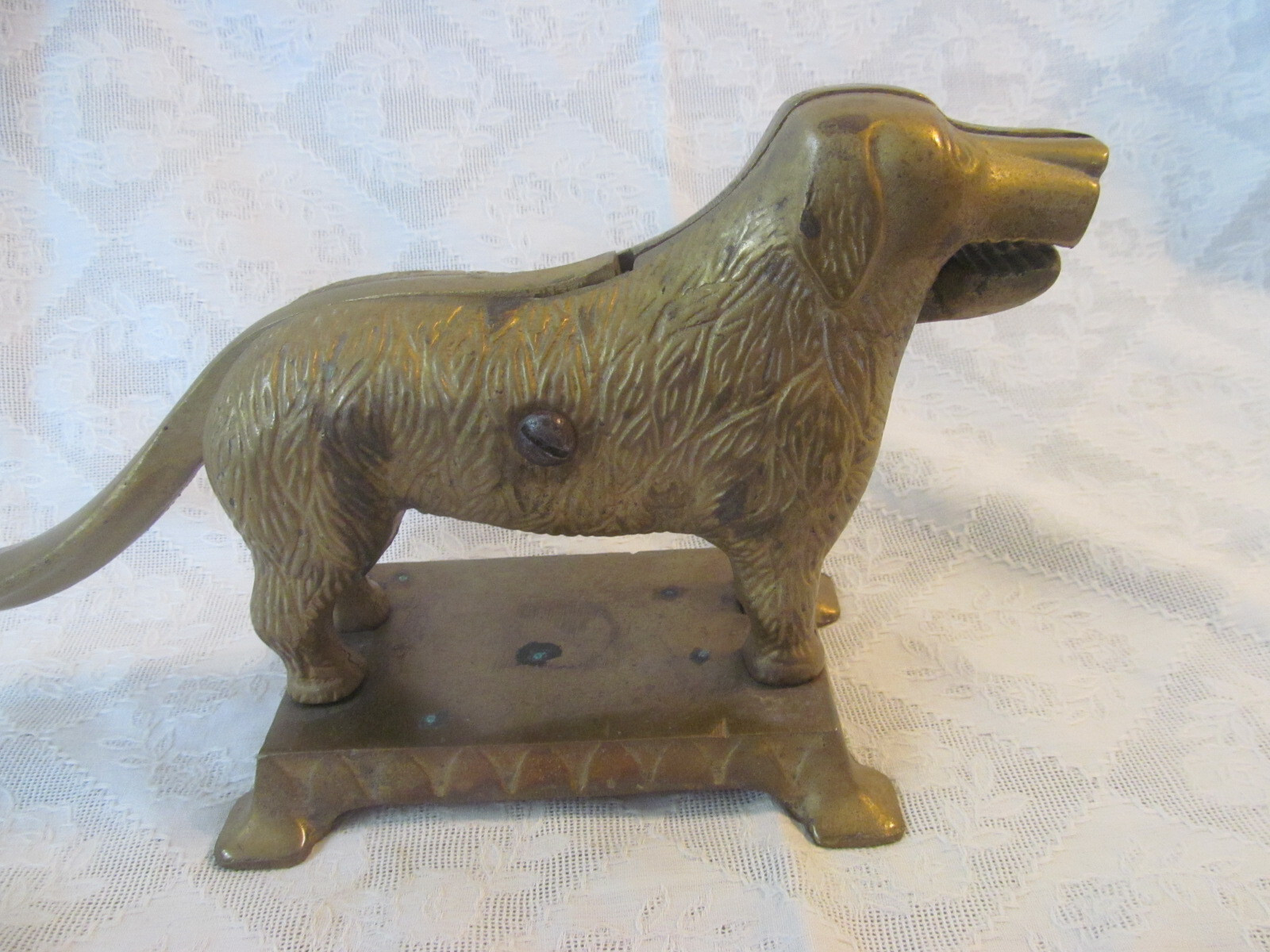 St. Bernard Dog Brass Figural Nutcracker on Footed Base~Heavy & Solid