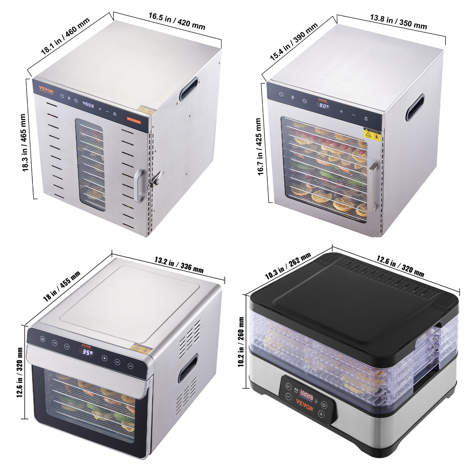 VEVOR 5/6/10 Trays Food Dehydrator Machine Fruit Jerky Drying Adjustable Time