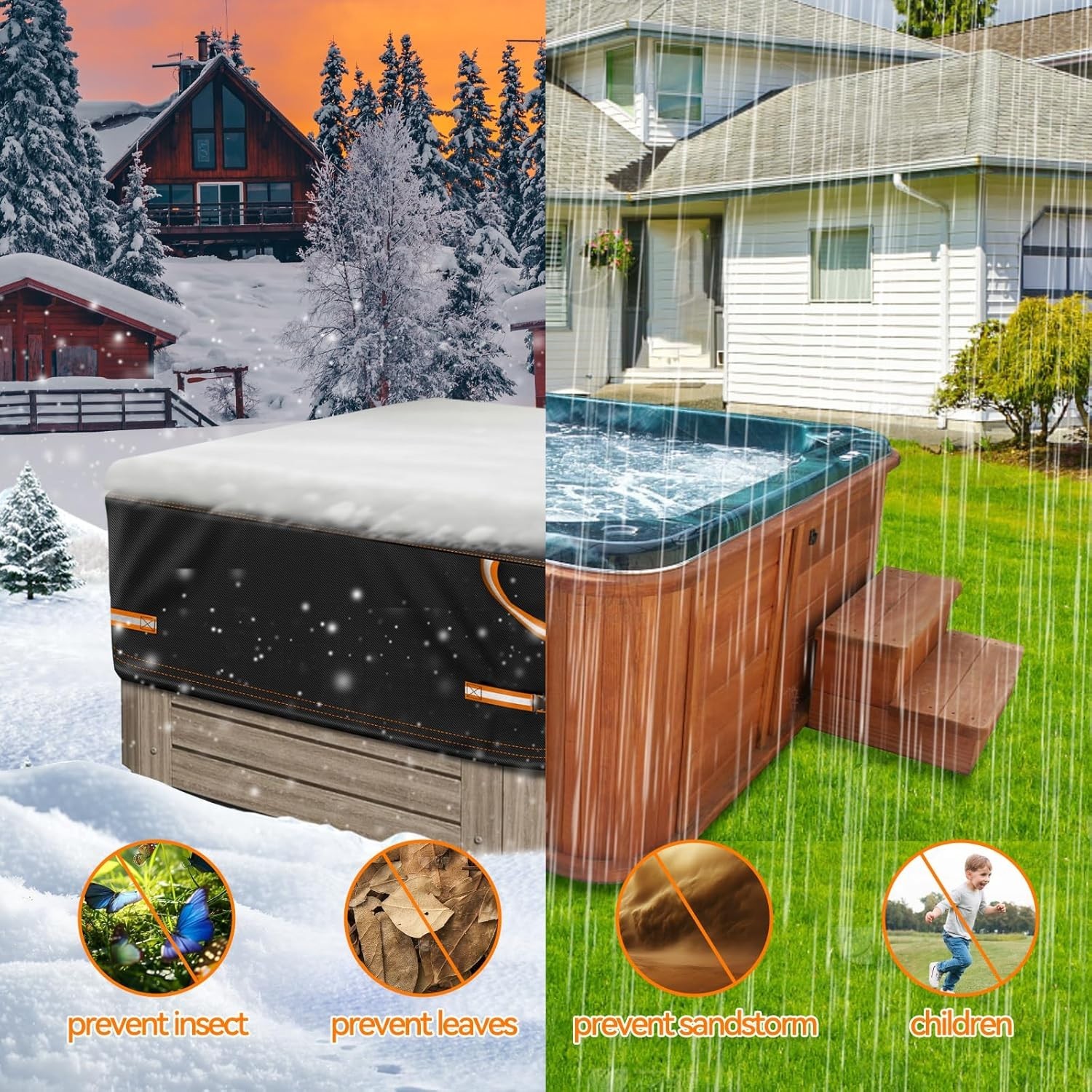 Hot Tub Cover - 600D Heavy Duty Oxford Hot Tub Lid, 80 x 80 inch Spa Covers f...