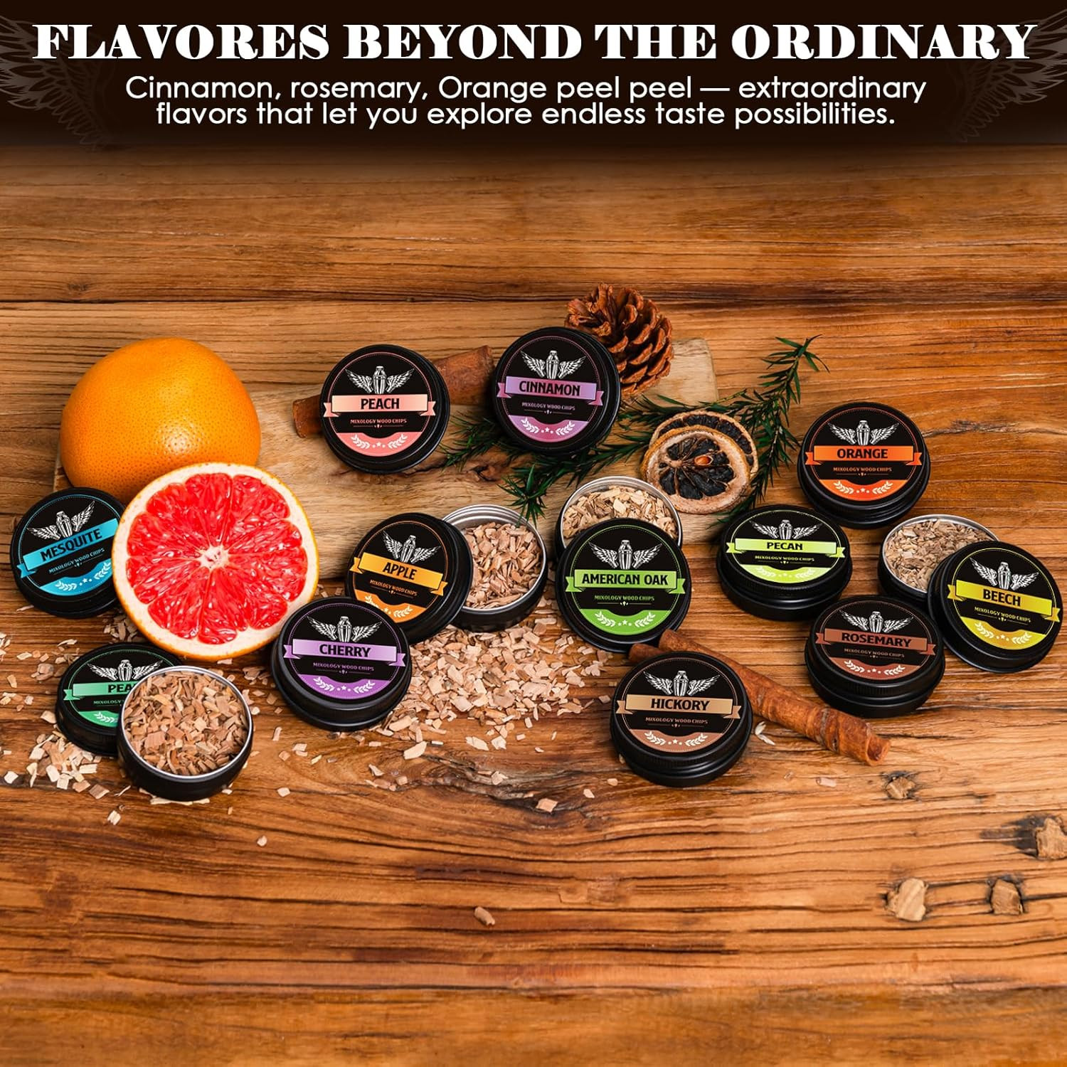 Natural Wood Chips for Cocktail Smoker, 12 Flavors Wood Chips Including Apple,Ch