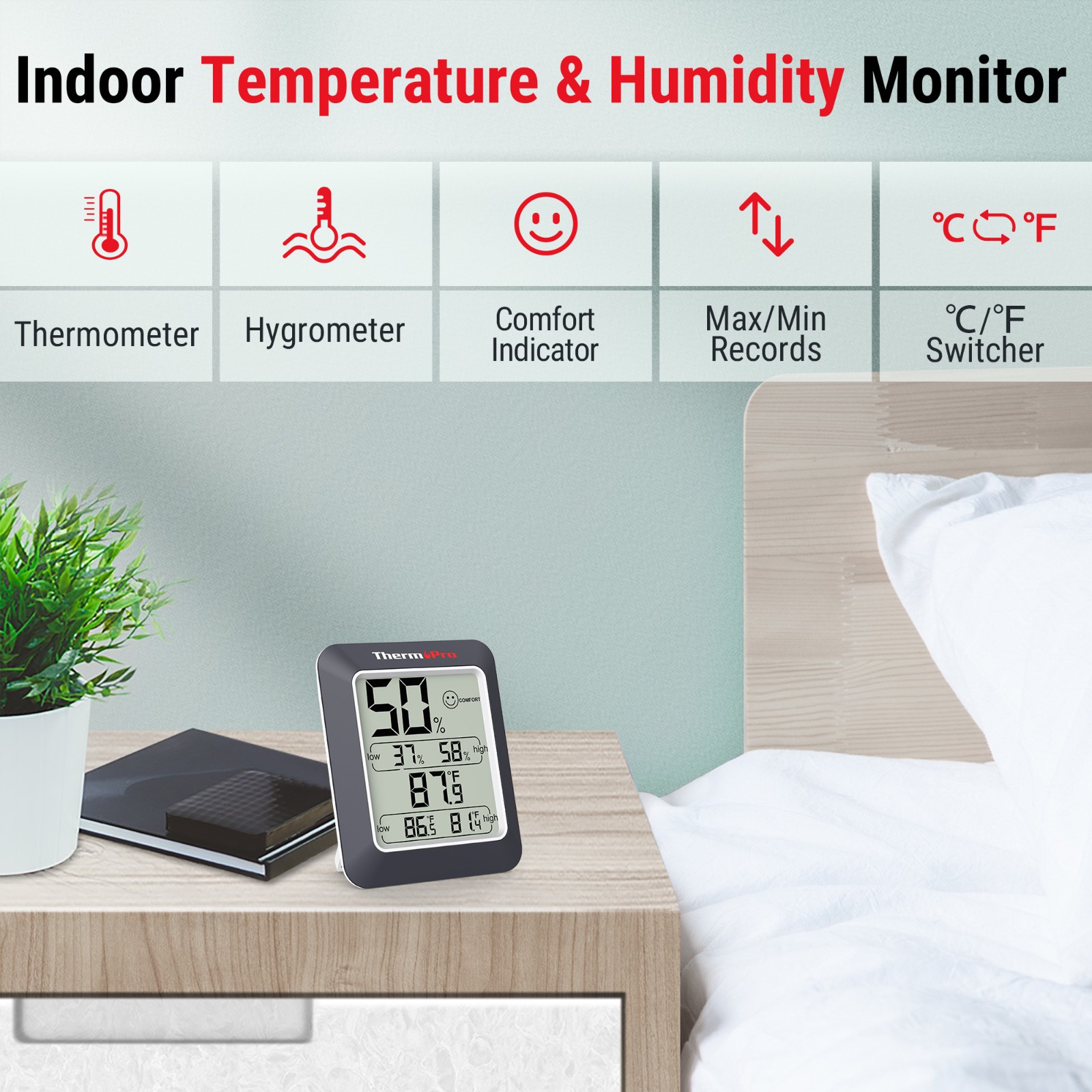 ThermoPro TP50W Digital Indoor Hygrometer Thermometer Room Temperature Humidity