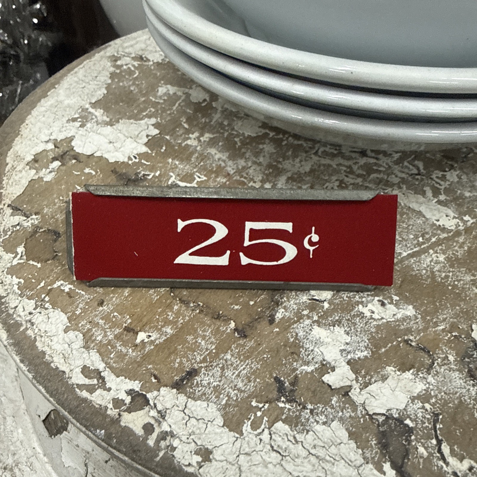 Vintage Metal Price Tag Holder: General Store Display Red #25