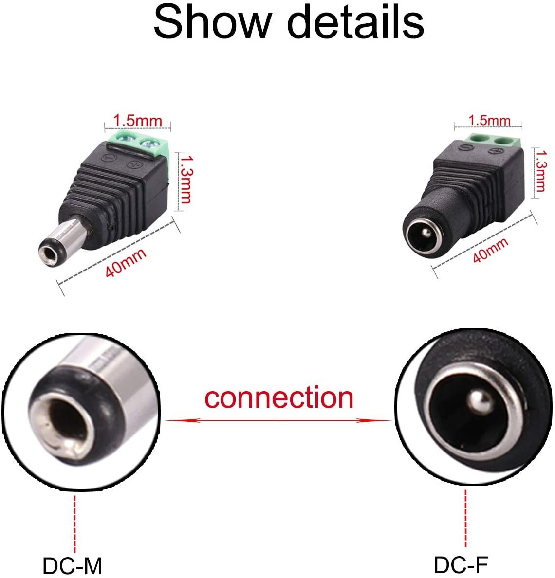 Wire Port Male + Female DC Power Jack Connector Plug 2.1 x 5.5mm Audio CCTV LED
