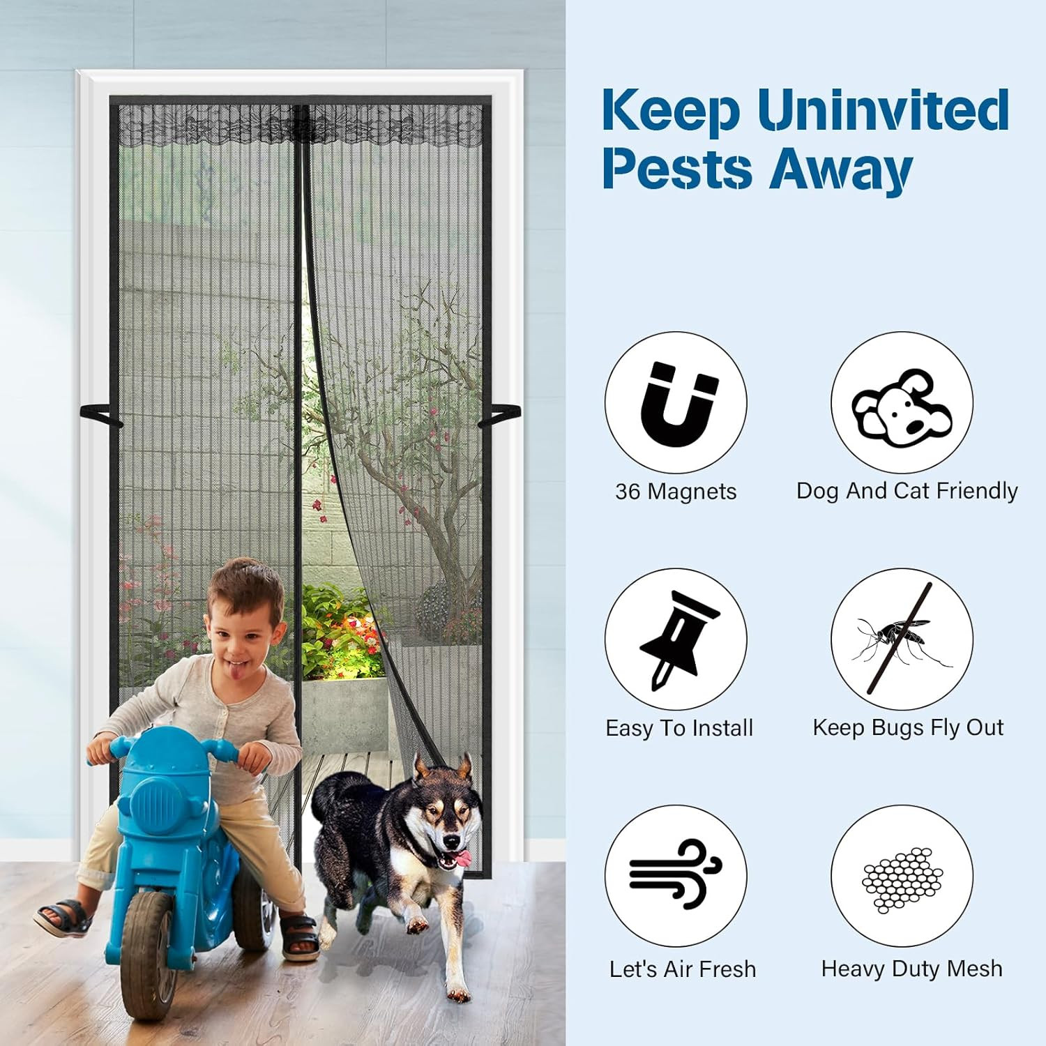 Heavy Duty Magnetic Screen Door - Fits Door Size 38X82Inch, Self-Closing, Easy I