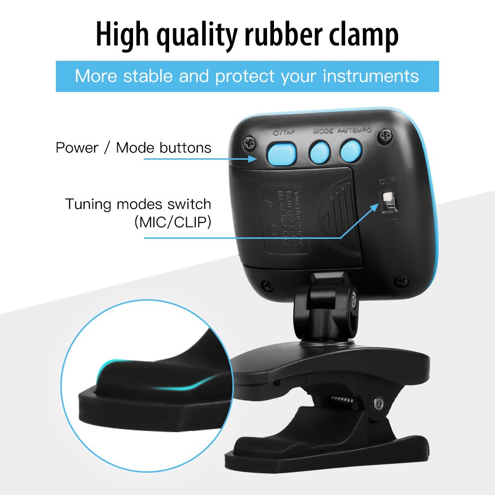 JOYO Guitar Tuner Digital Clip-On Electronic Tuner Metronome with Color Display