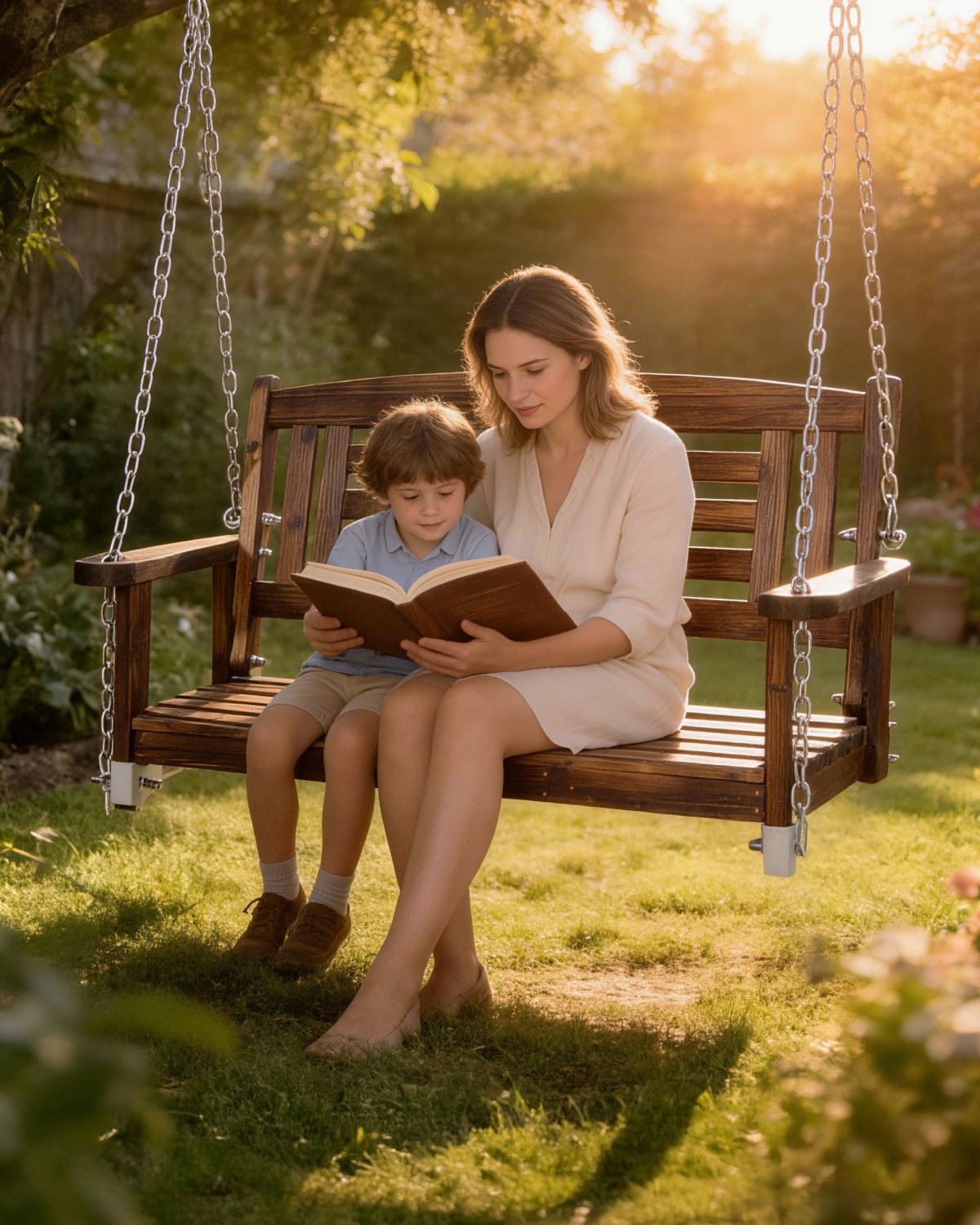 Wooden Porch Swing Chair 4FT with Hanging Chains Heavy Duty for Outdoor Patio