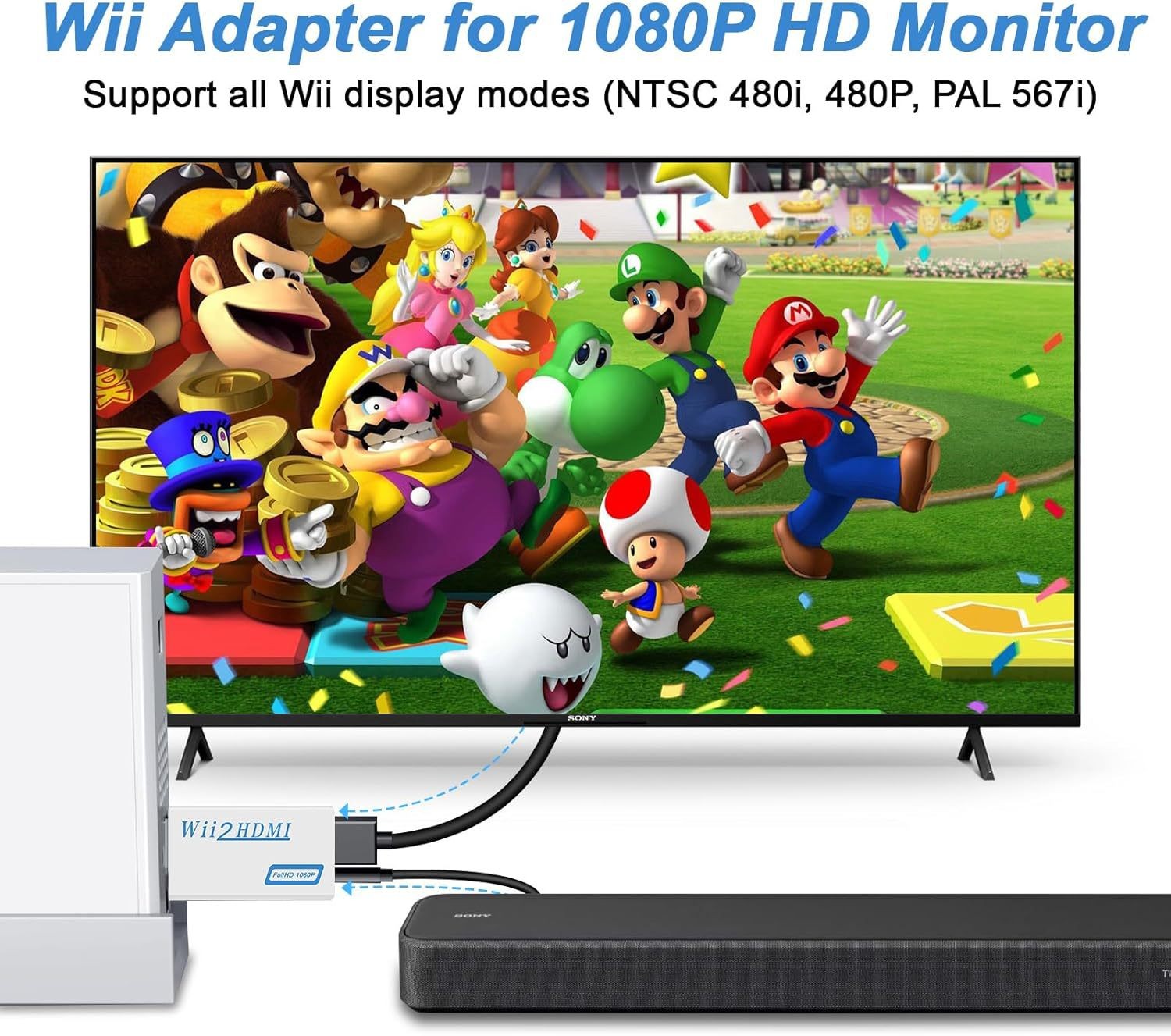 Portable Wii to HDMI Wii2HDMI Full HD Converter Audio Output Adapter TV Black