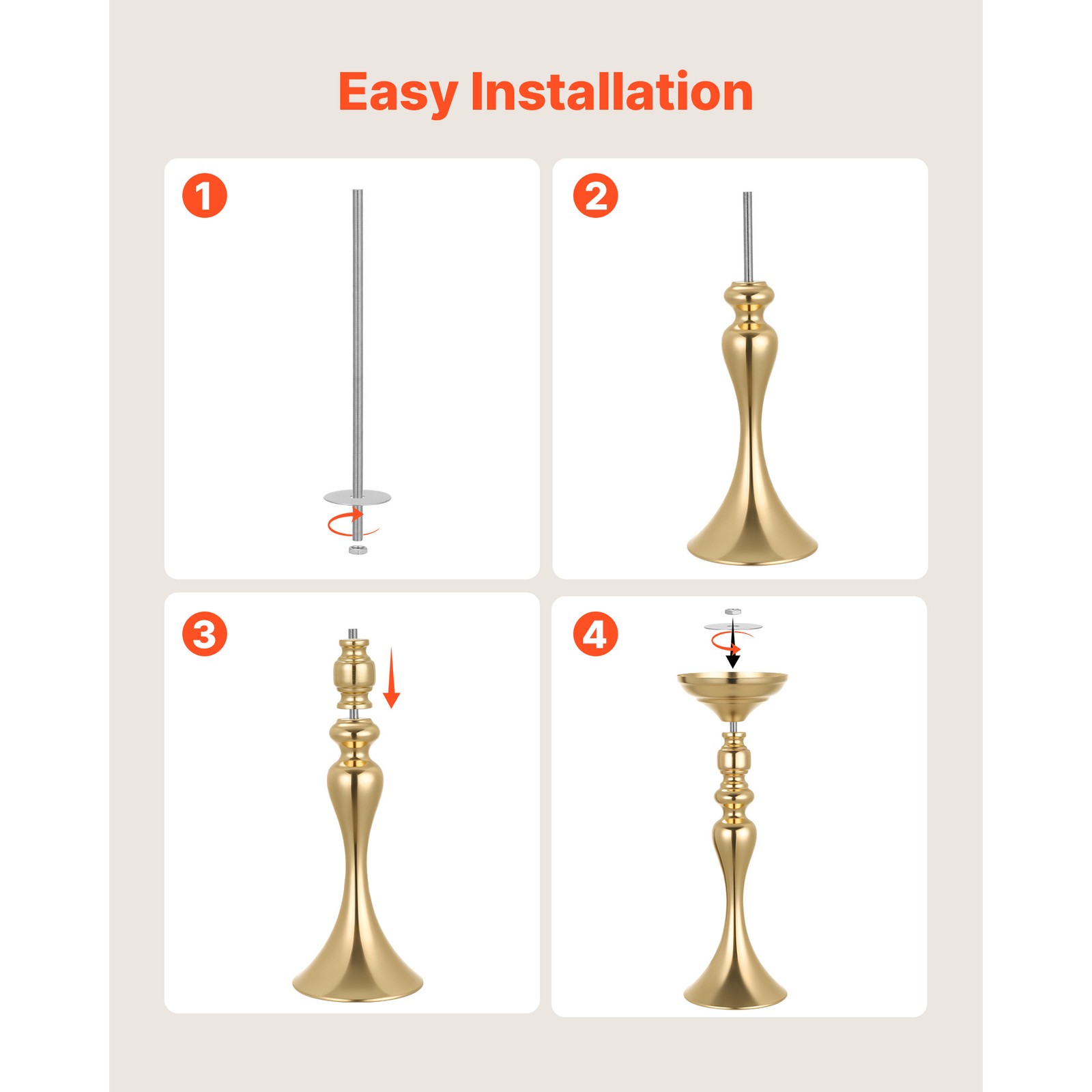 Uimoso 16 PCS Wedding Flower Vase 15in Tall Crystal Table Centerpieces Gold