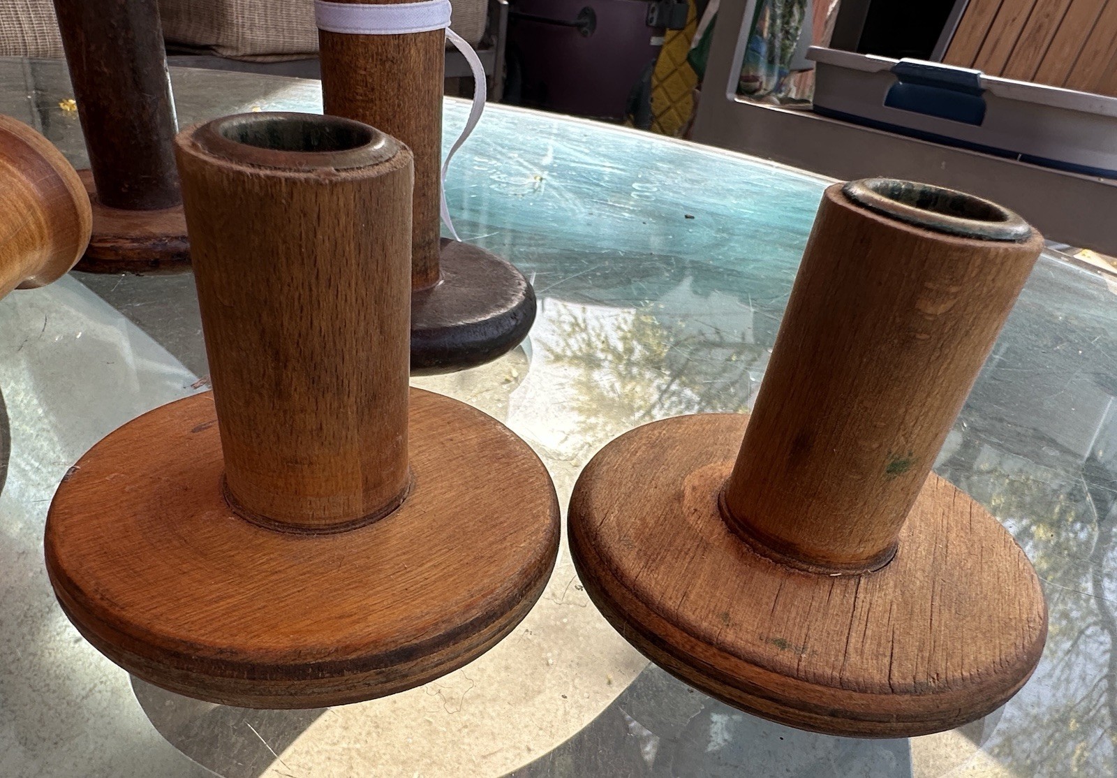 'Lot of 10 Vintage Yarn/Thread Spools-Asst Sizes- 2 have been cut down