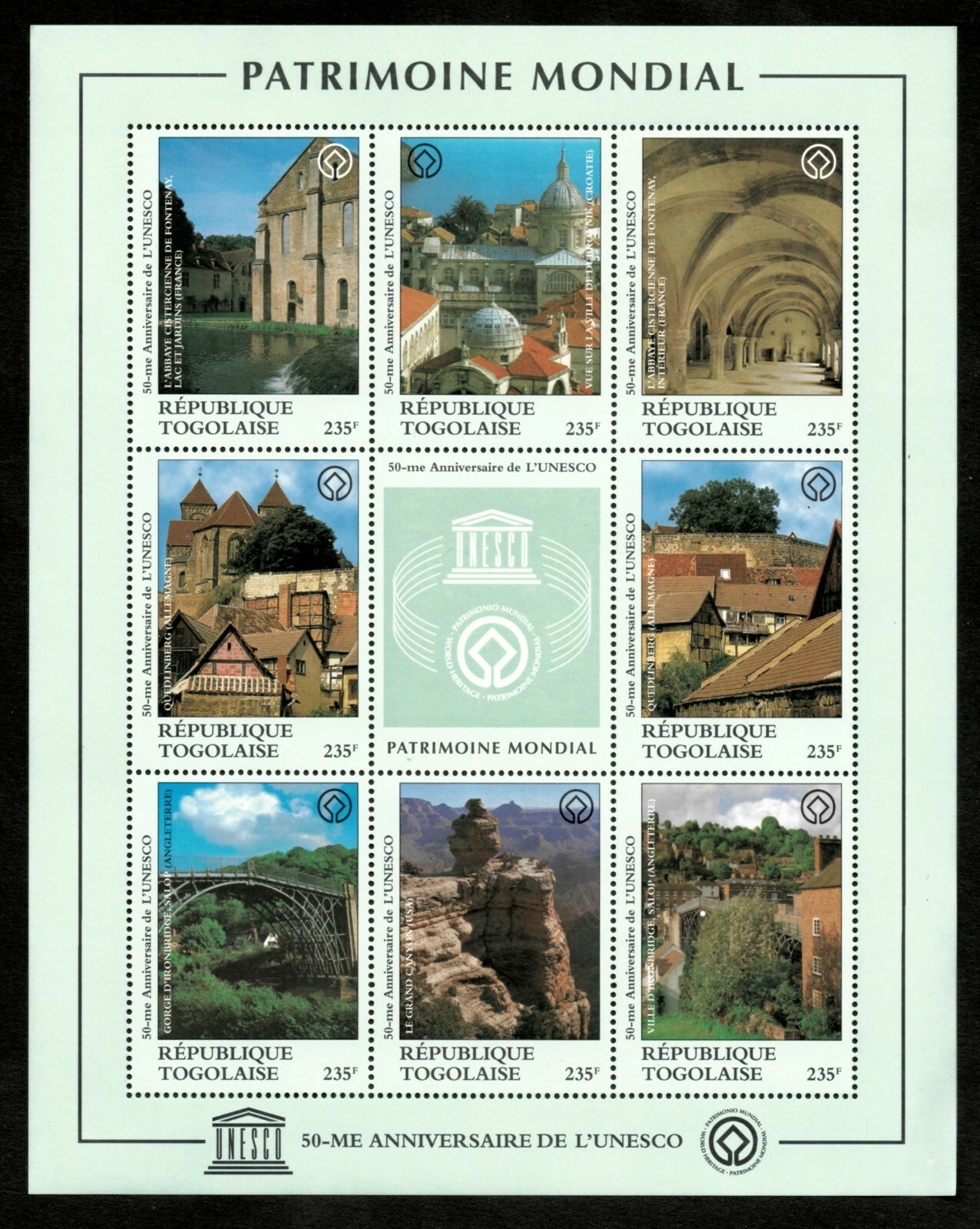 Togo 1997 - World Heritage, UNESCO, France - Sheet of 9 - Scott 1753 - MNH