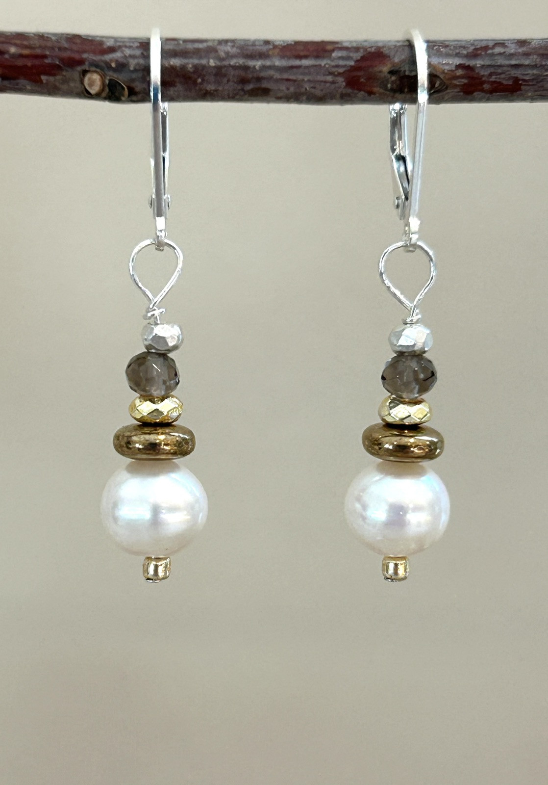 FW Pearl Sterling Silver Earrings White Earthy Bronze Sundance Treasures
