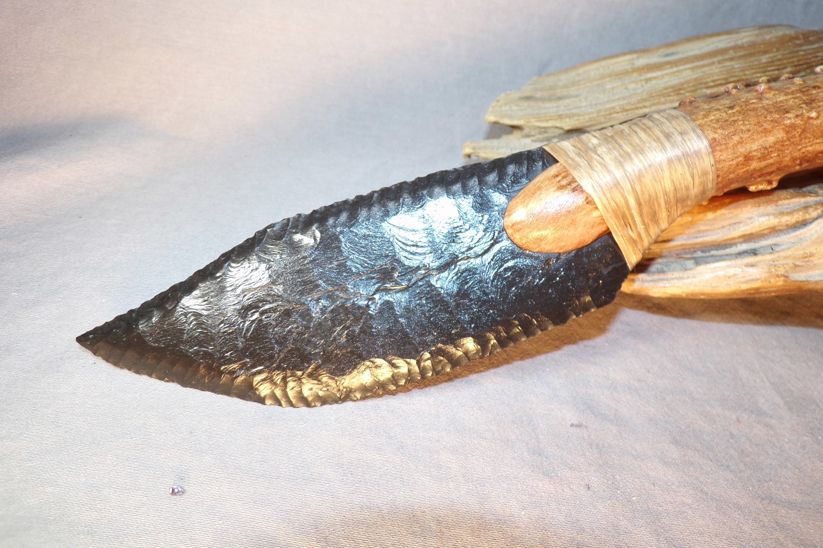 Knapped Dacite Bowie Knife Flint Knapping Black Powder Mountain Man COA