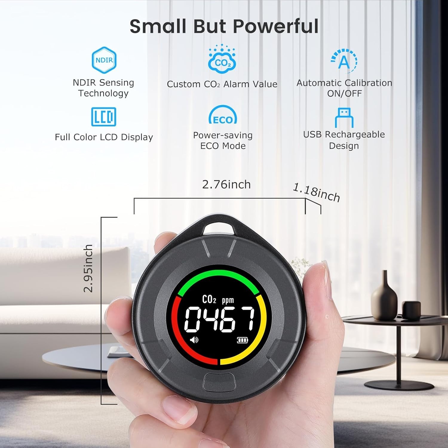 Portable CO2 Detector Mini Indoor air Monitor Home NDIR Sensor With Full Color