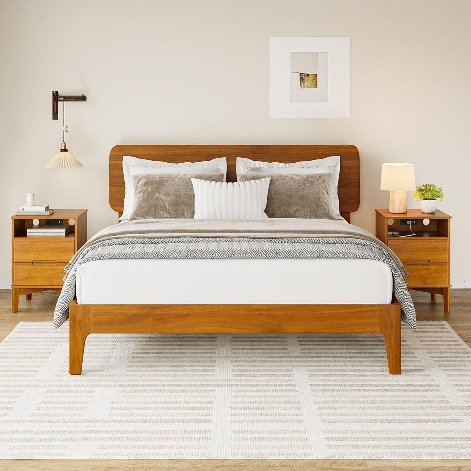 A set (2 pieces) of Mid-Century Modern nightstands with charging function