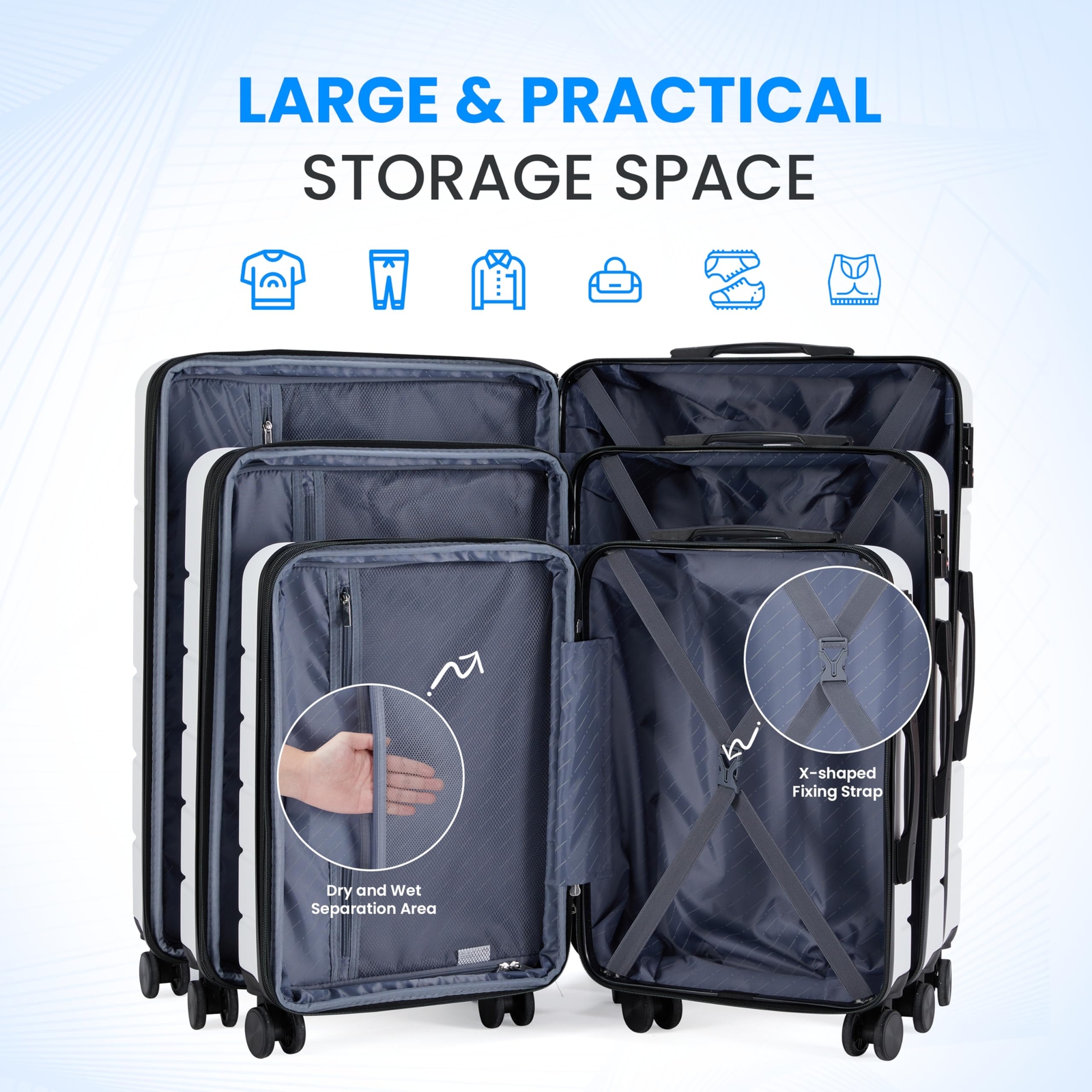 TravelPro 20” Spinner Suitcase with TSA Lock & Double Wheels in White