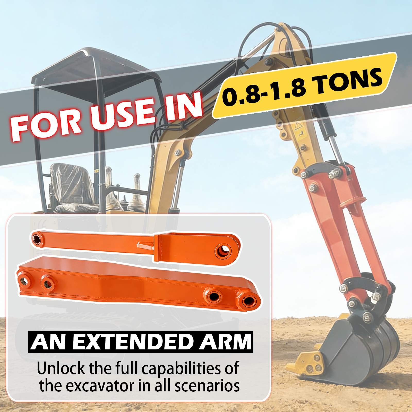 28in，Excavator Arm Extension Kit for 0.8Tons-2tons Mini Excavator