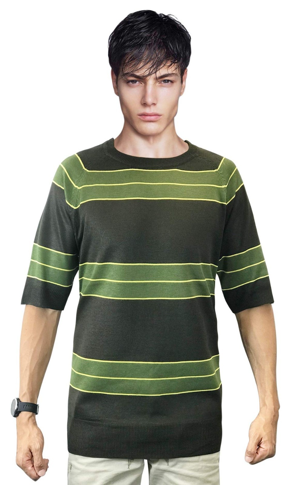 Kurt Sweater Cobain Green Striped Shirt Costume Smells Like Teen Spirit T-shirt