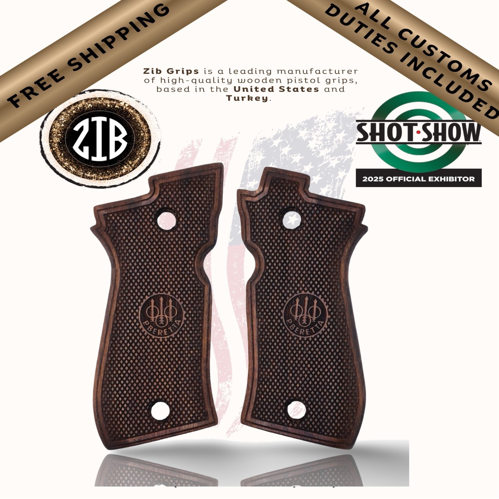 ZIB GRIPS for Beretta 81F, 81 FS, 84F, 84FS, 81BB, 84BB, Fatih 13 Nonslip Patern