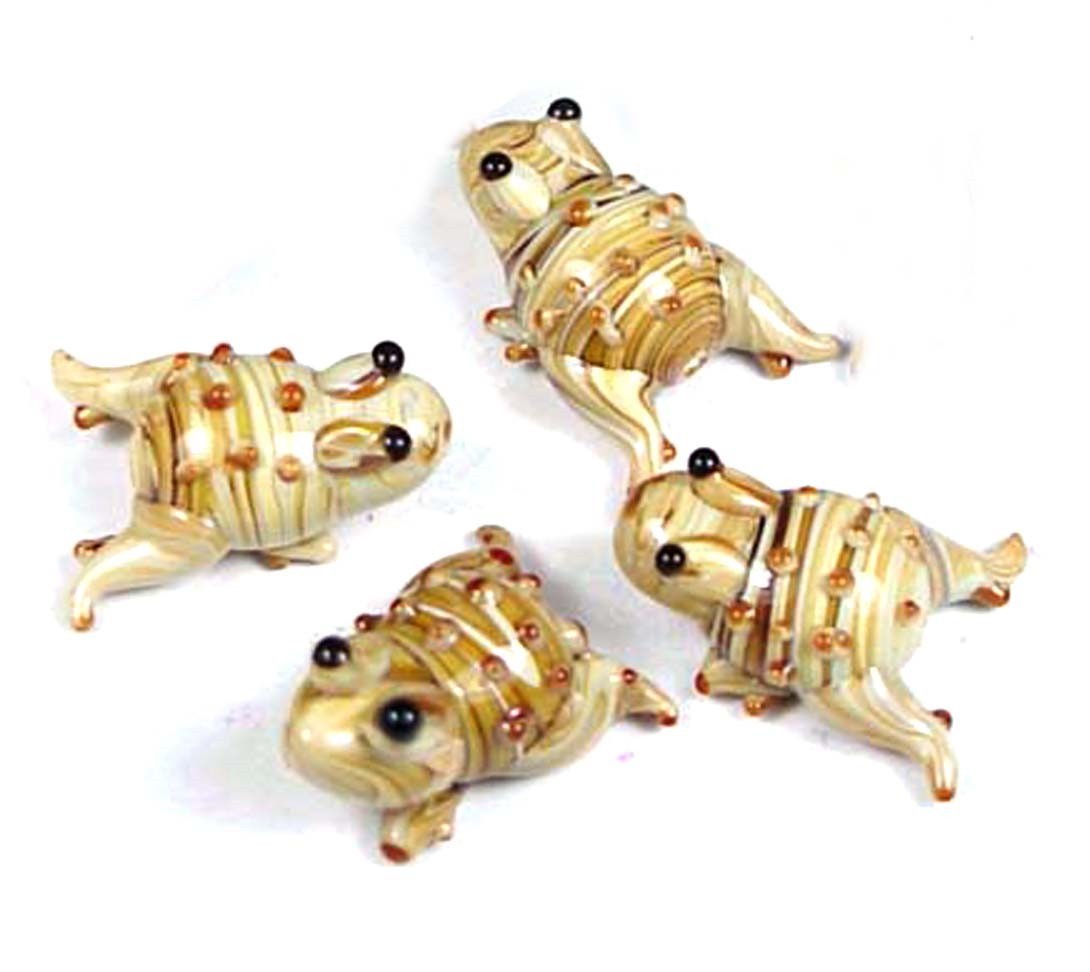 4 Lampwork Handmade Glass Beige Jumping Frog Beads 22x12mm