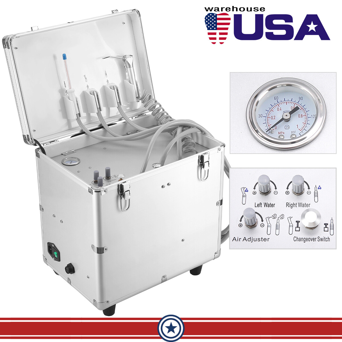 Portable Dental Mobile Delivery Unit Rolling Box Air Compressor Suction 4H/Chair