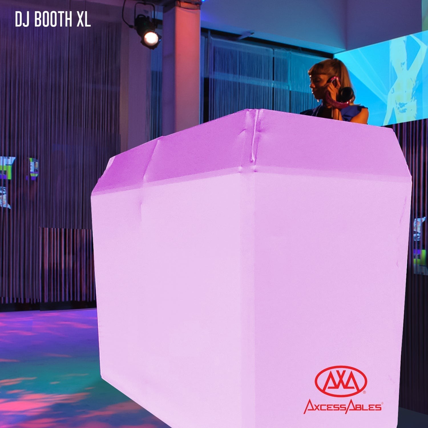 AxcessAbles DJ Booth XL DJ Facade Table Stand W/ Black, White Scrims, Bag