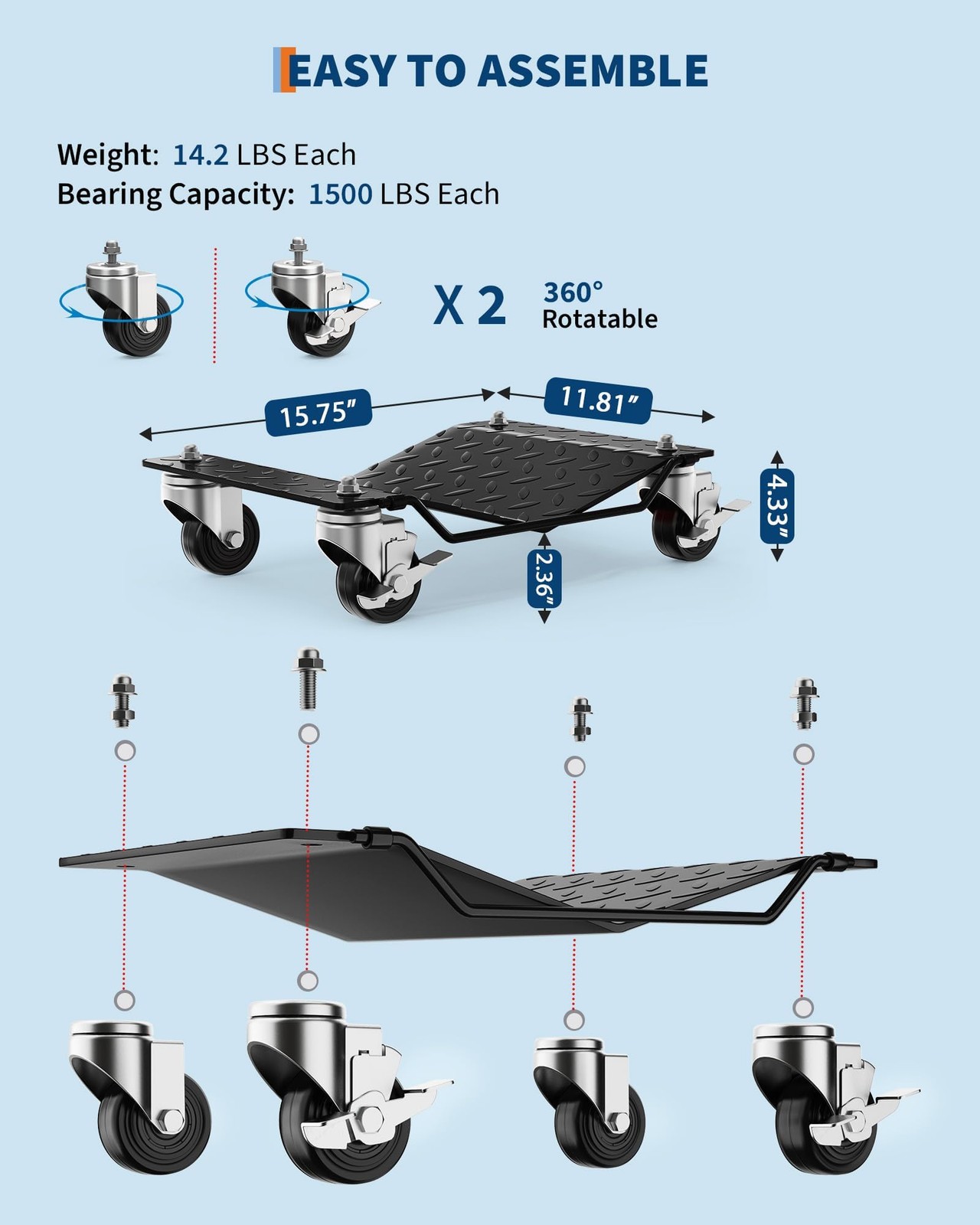4 Pack Heavy Duty Car Wheel Dolly Set 1500 Lbs Per Dolly Garage Vehicle Mover