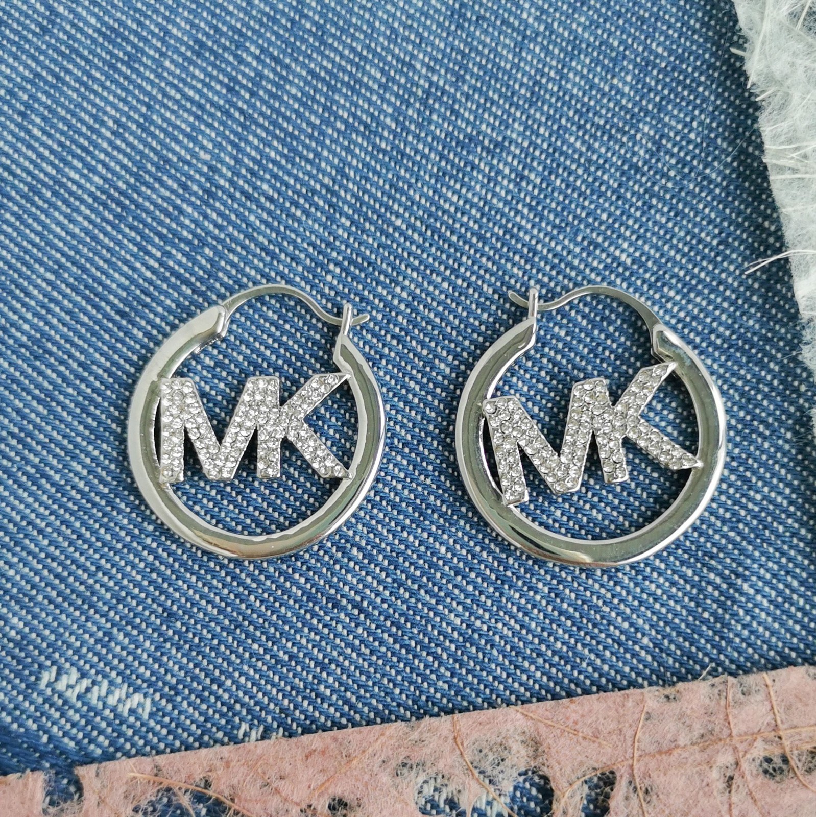 Michael Kors Pave Hollow Logo Hoop Earrings NEW