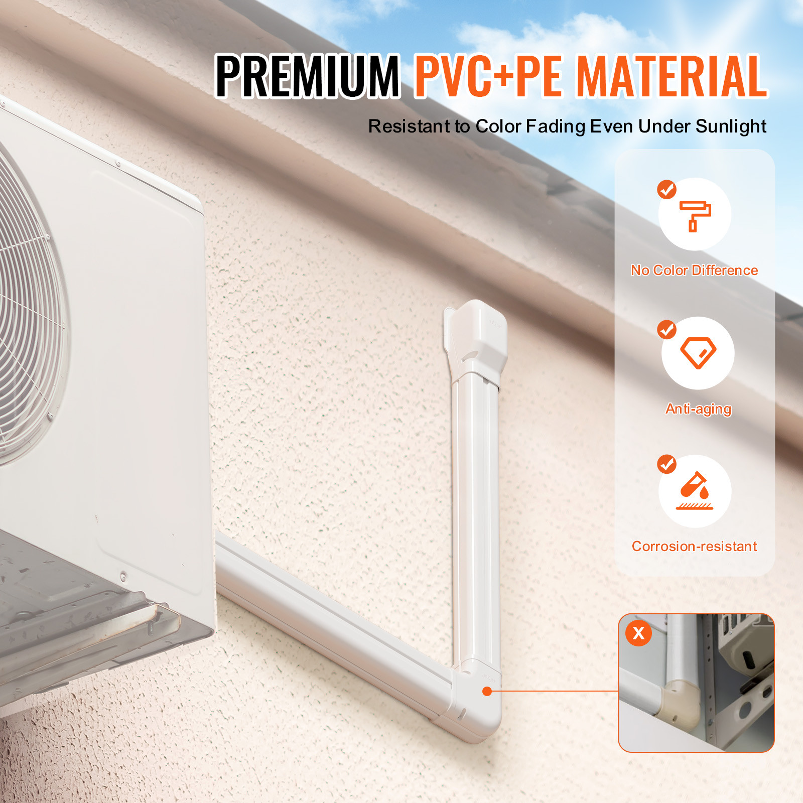 VEVOR 3" W 17.6Ft Line Set Cover Kit For Mini Split/Central Air Conditioner PVC