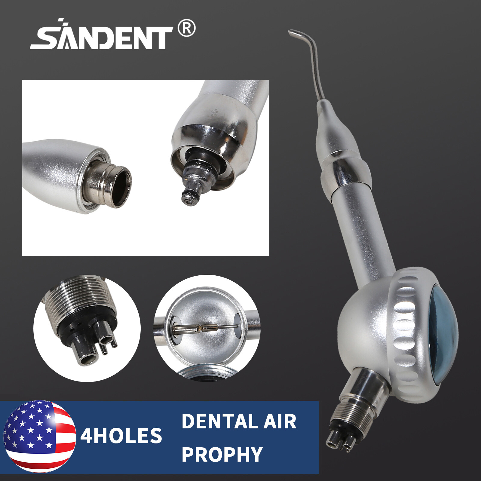 2X Dental Air Polisher Teeth Polishing Handpiece Hygiene Prophy 4 Holes w/ Tips