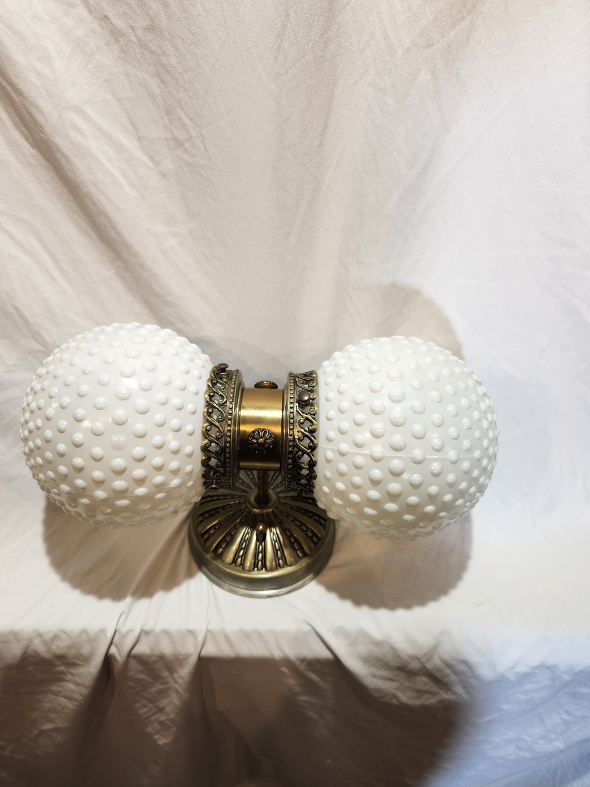 Vintage Scroll Double Hobnail Crown Globes Bathroom Vanity Wall Light Fixture