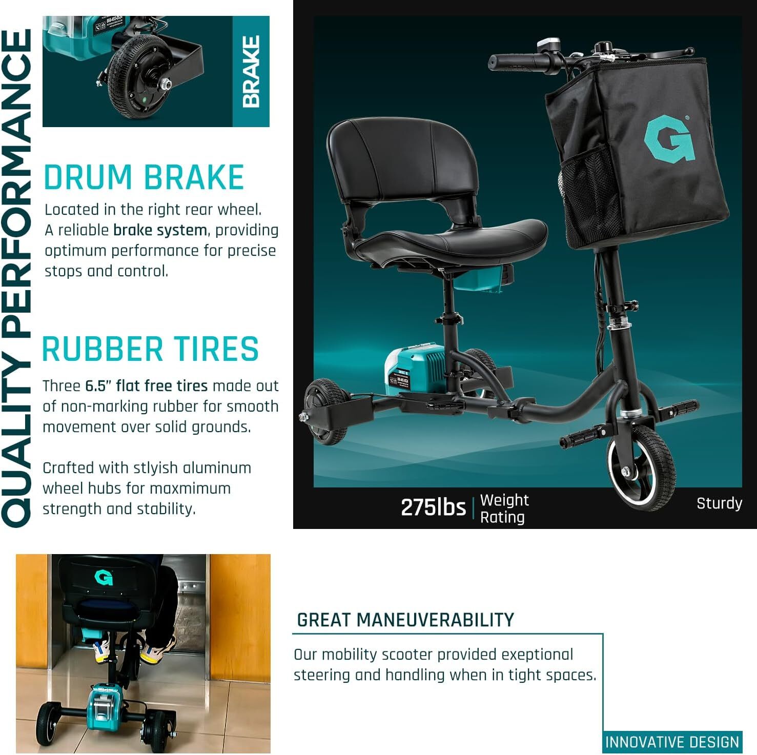 G GUT142 Lightweight 48V Long Range Folding Electric Mobility - Scratch & Dent