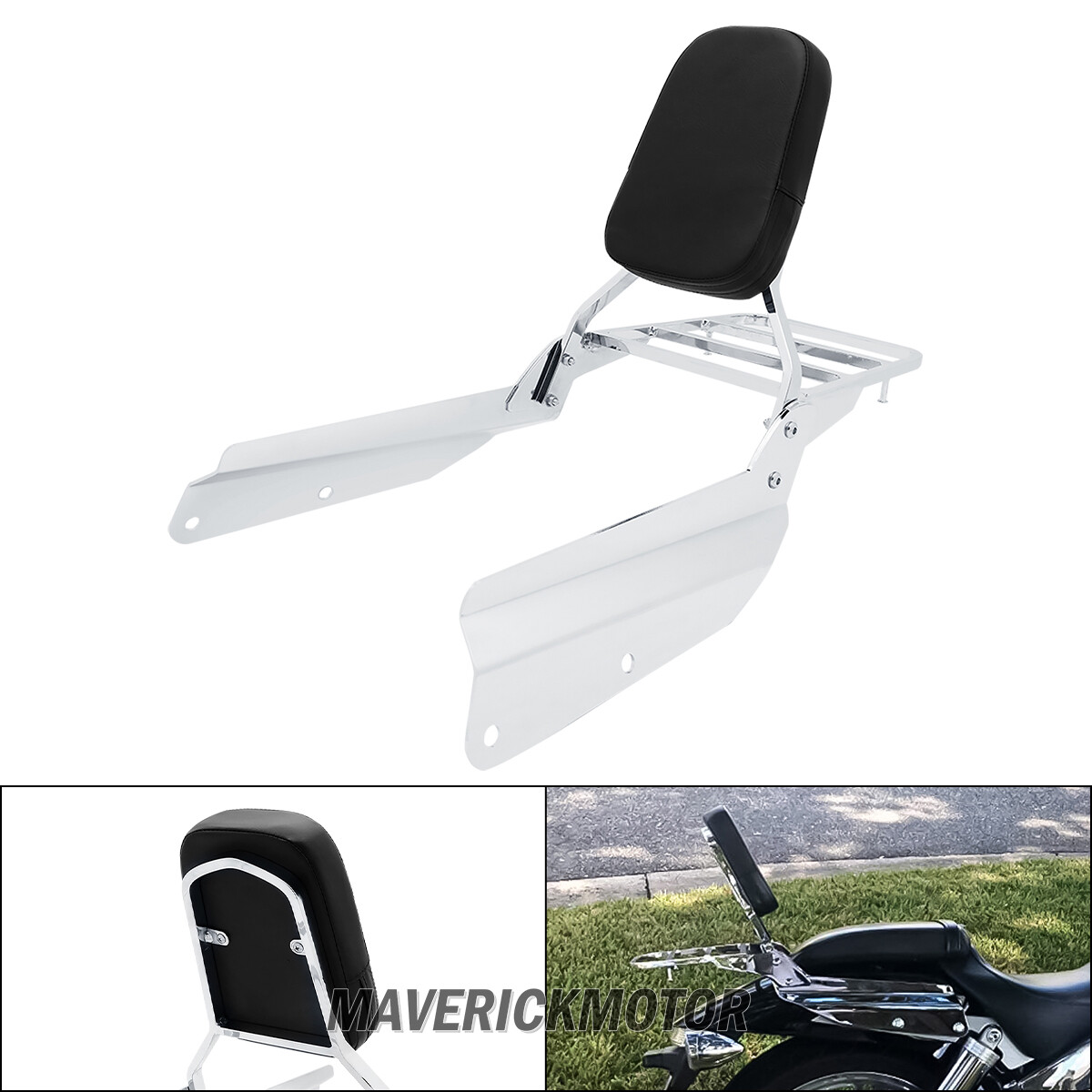 Rear Sissy Bar Backrest With Luggage Rack Pad Honda VTX 1300 1800 N R S T 02-09