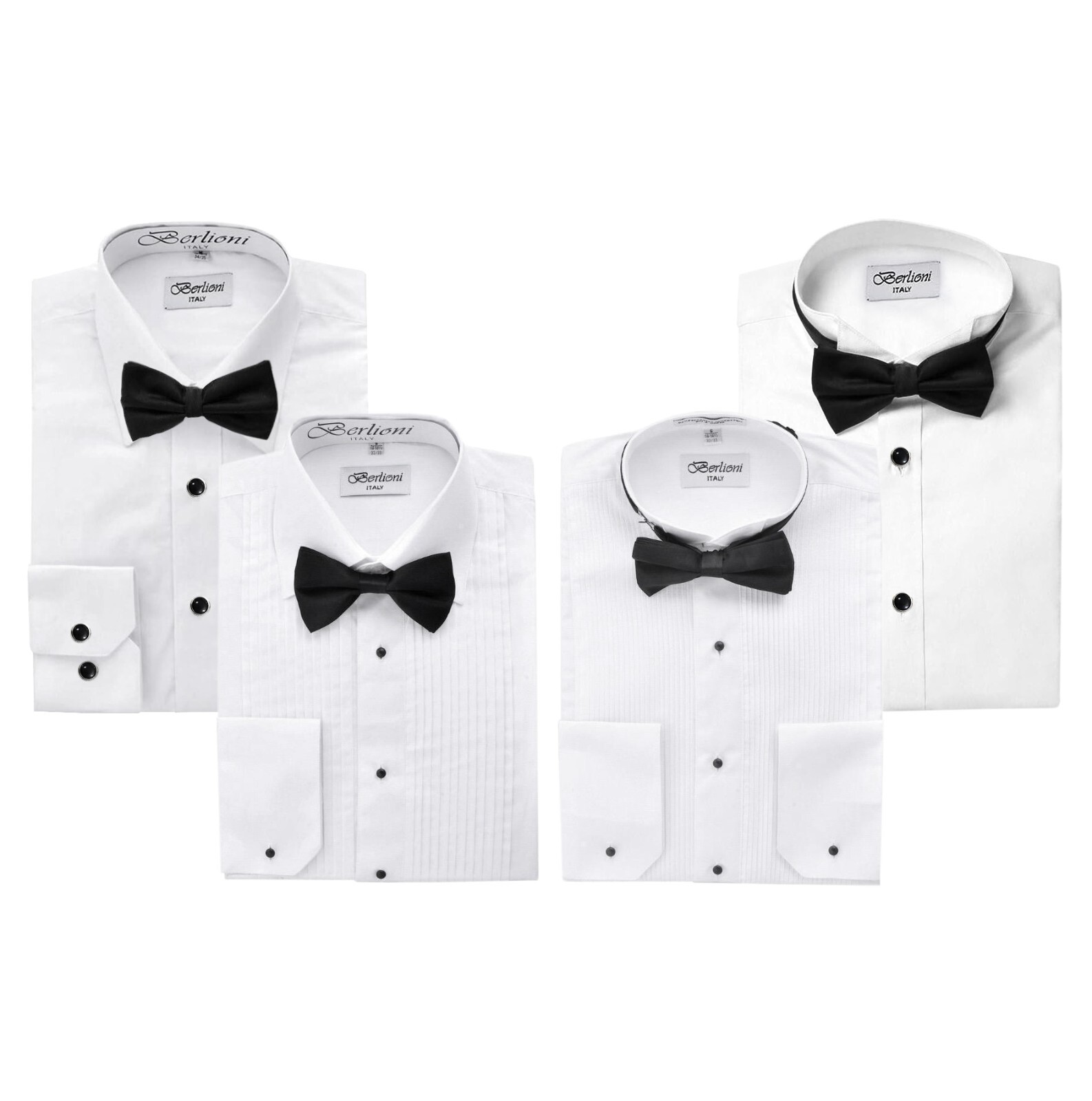Berlioni Italy Men's Tuxedo Dress Shirt with Bow Tie, New